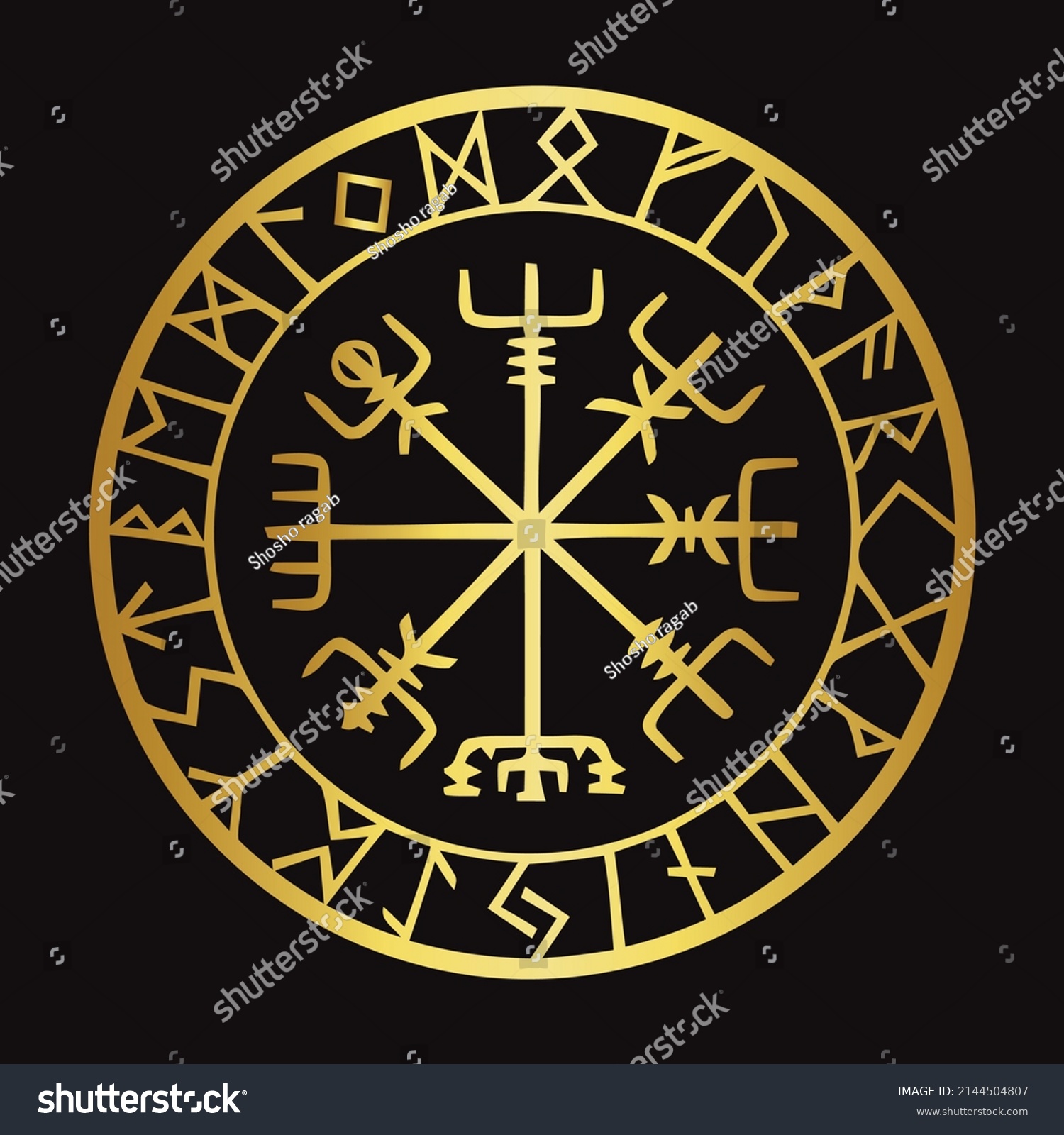 Golden Viking Design Magical Runic Compass Stock Vector (Royalty Free ...