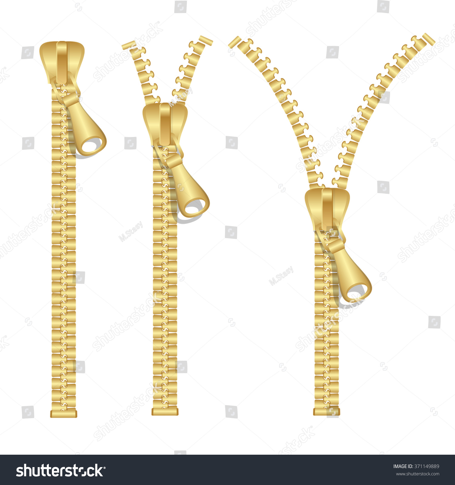 Golden Zip Set Different Types Vector 库存矢量图（免版税）371149889 Shutterstock