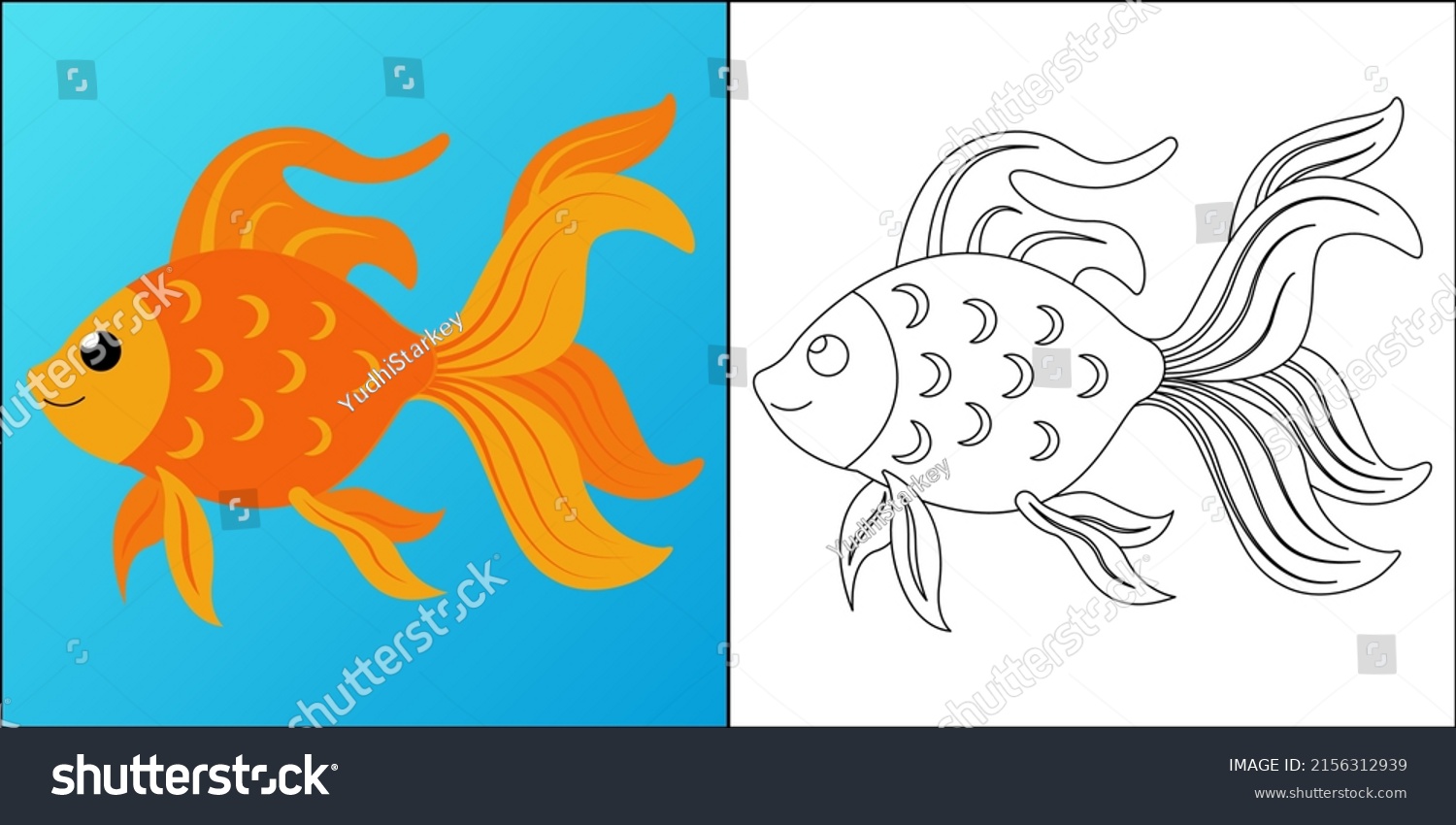 Goldfish Suitable Childrens Coloring Page Vector Stock Vector (Royalty