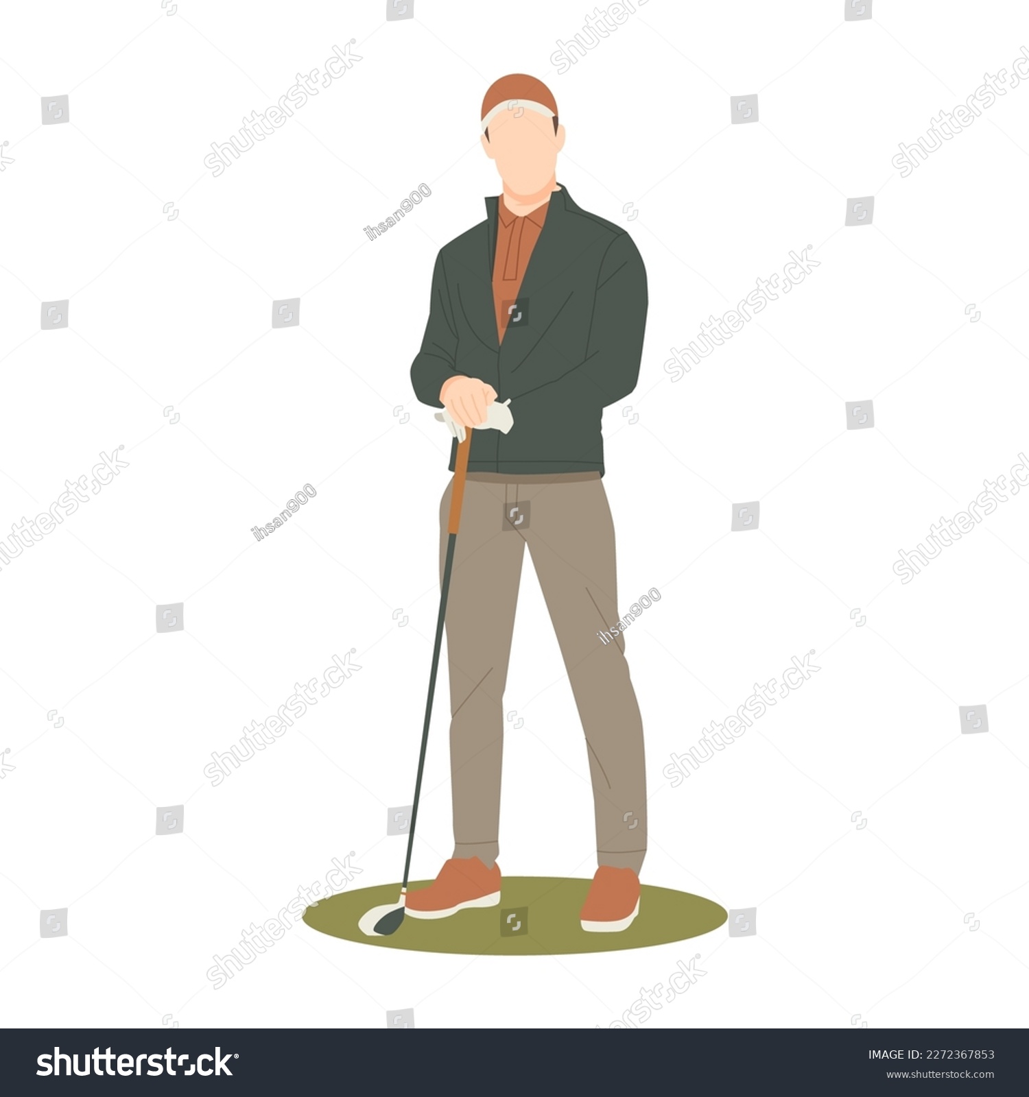 golfer standing green field holding golf club clip art preview