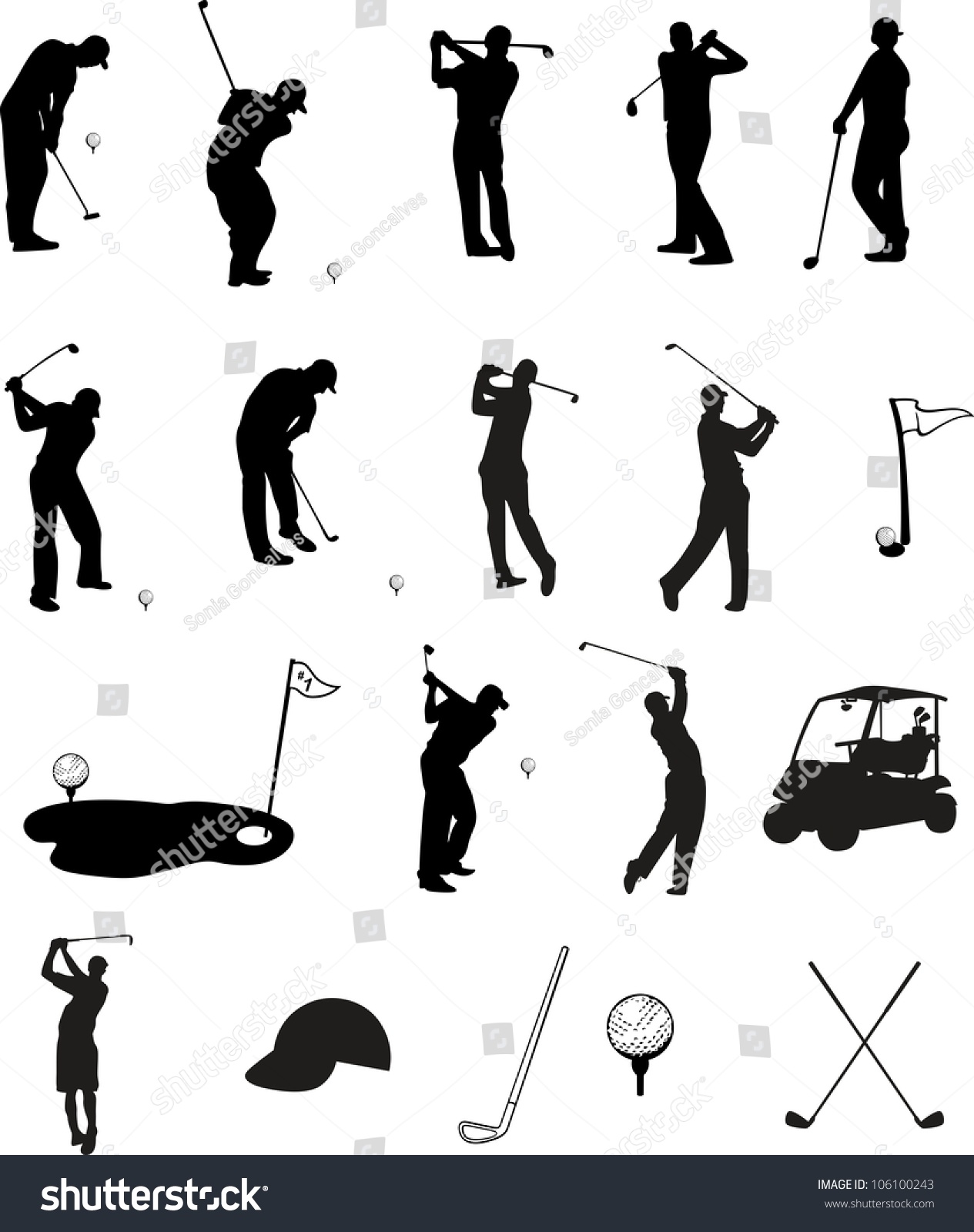 Golf Silhouettes Stock Vector Illustration 106100243 : Shutterstock