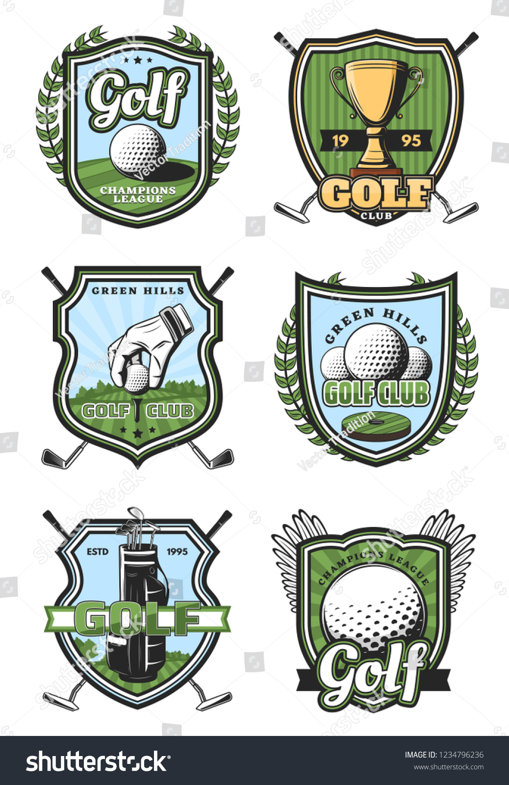 Golf Sport Heraldic Icons Symbols Crossed Stock Vector (Royalty Free ...