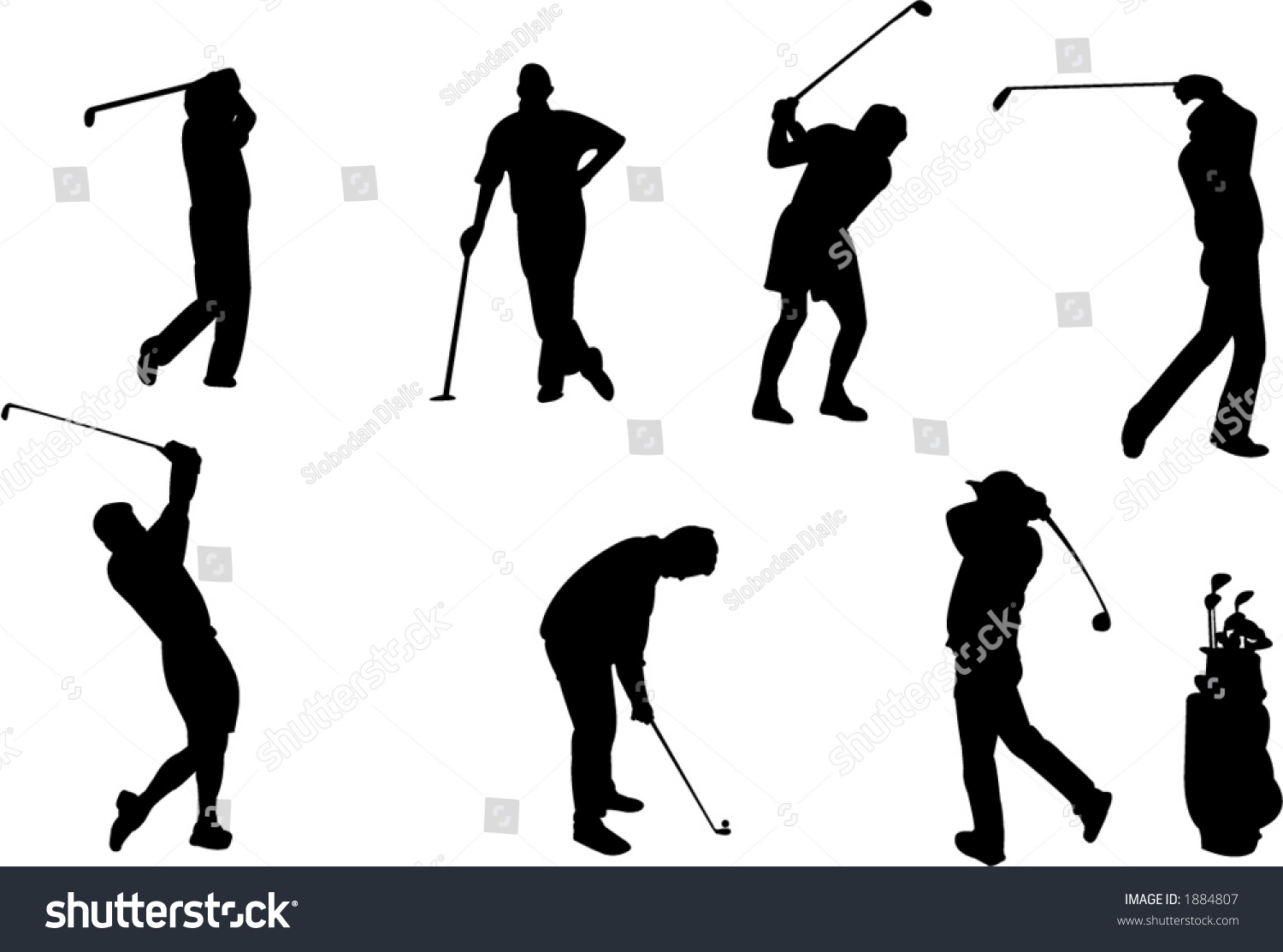 Golfer Silhouettes Stock Vector Illustration 1884807 : Shutterstock