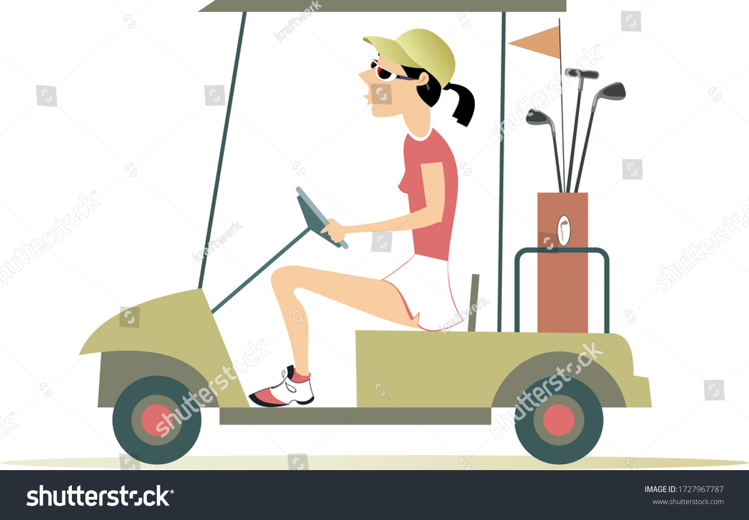 Golfer Woman Golf Cart Illustration Pretty Stock Vector Royalty Free