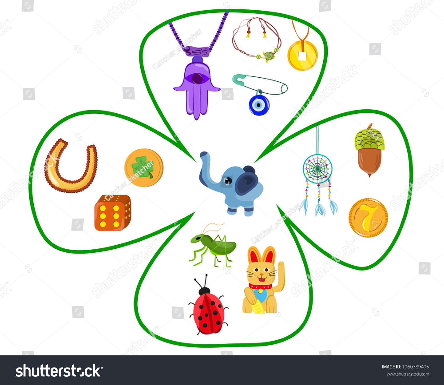 Good Fortune Symbols Set Collection Good 库存矢量图（免版税）1960789495