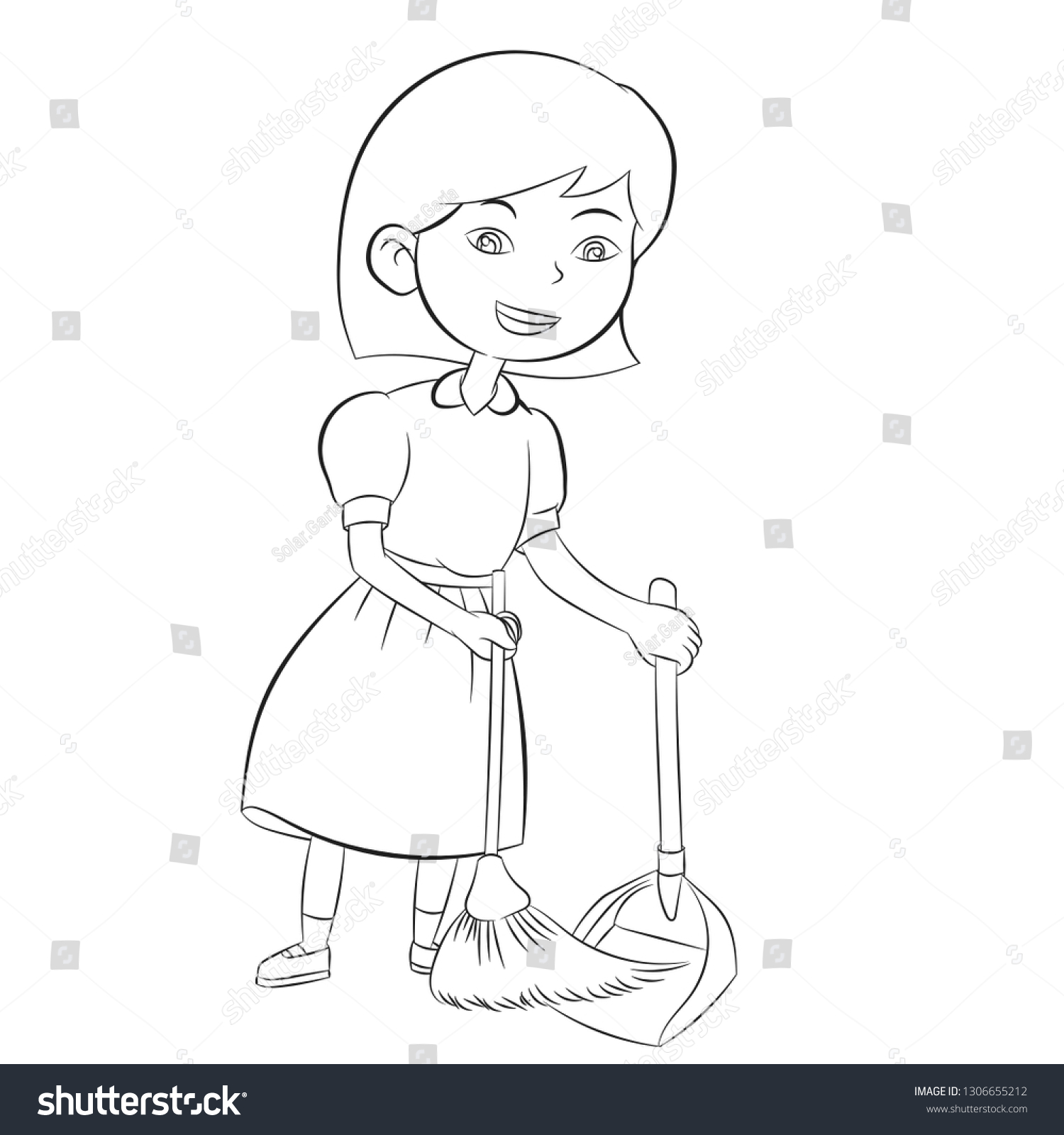 Good Girl Sweeping Broom Clean Home Stock Vector (royalty Free) 1306655212