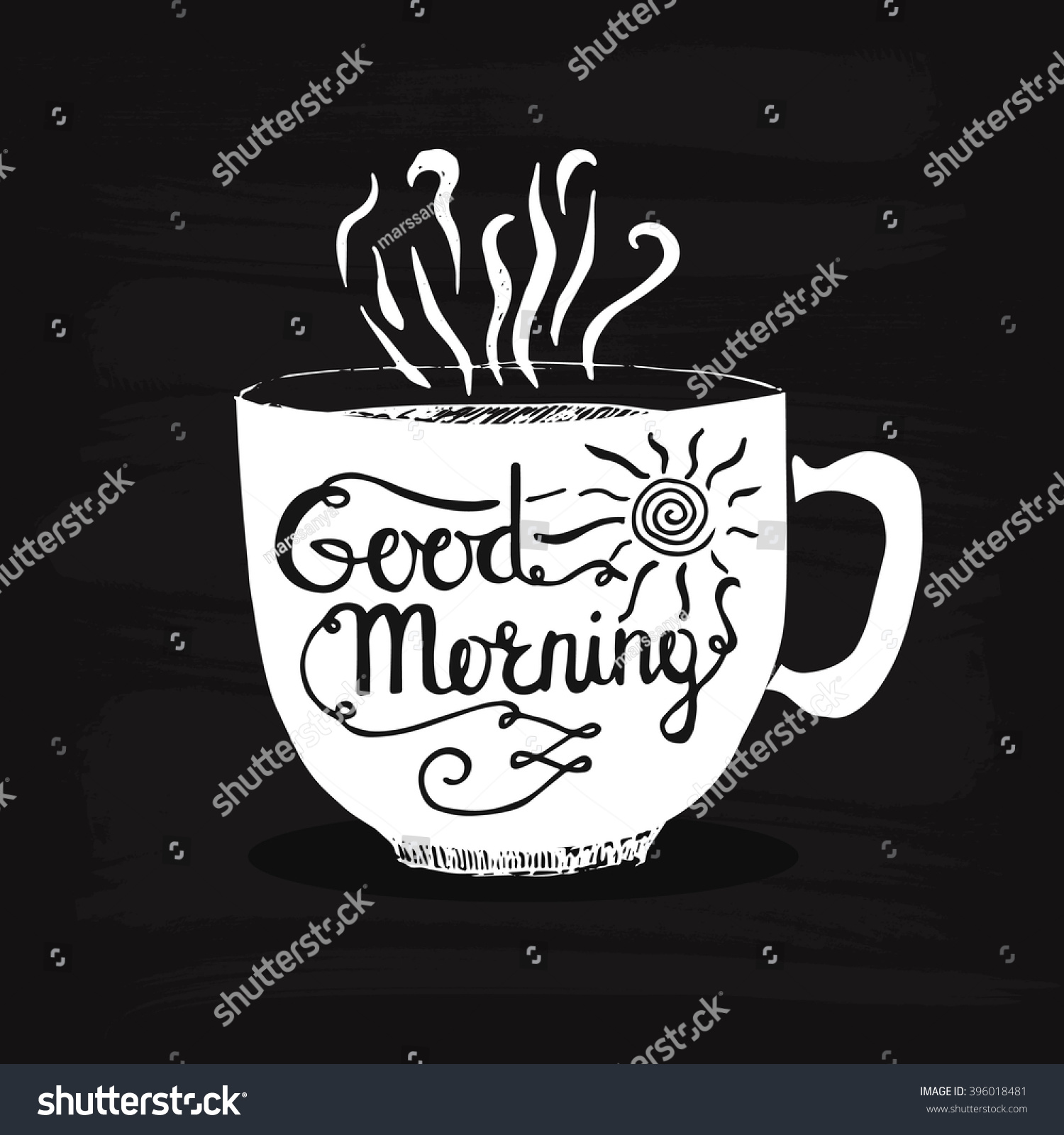 Good Morning Cup With Hand Drawn Lettering. Sketch Of Cup Of Coffee Or ...