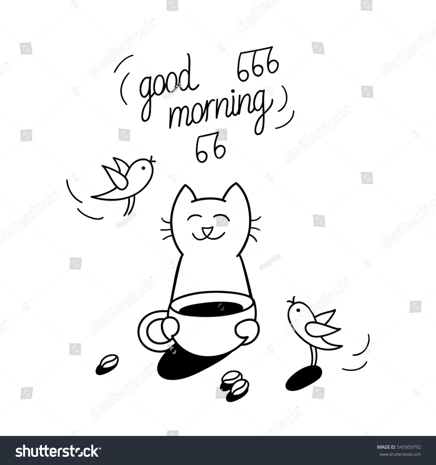 Good Morning Funny Cat Holds Cup Stock Vector 545959792 - Shutterstock