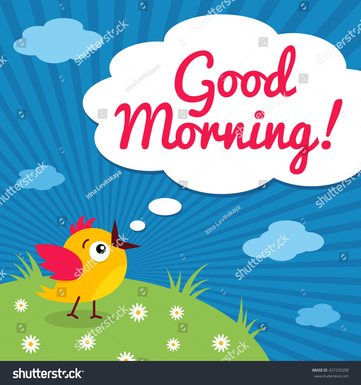 Good Morning Funny Little Bird Open Royalty Free Stock Image