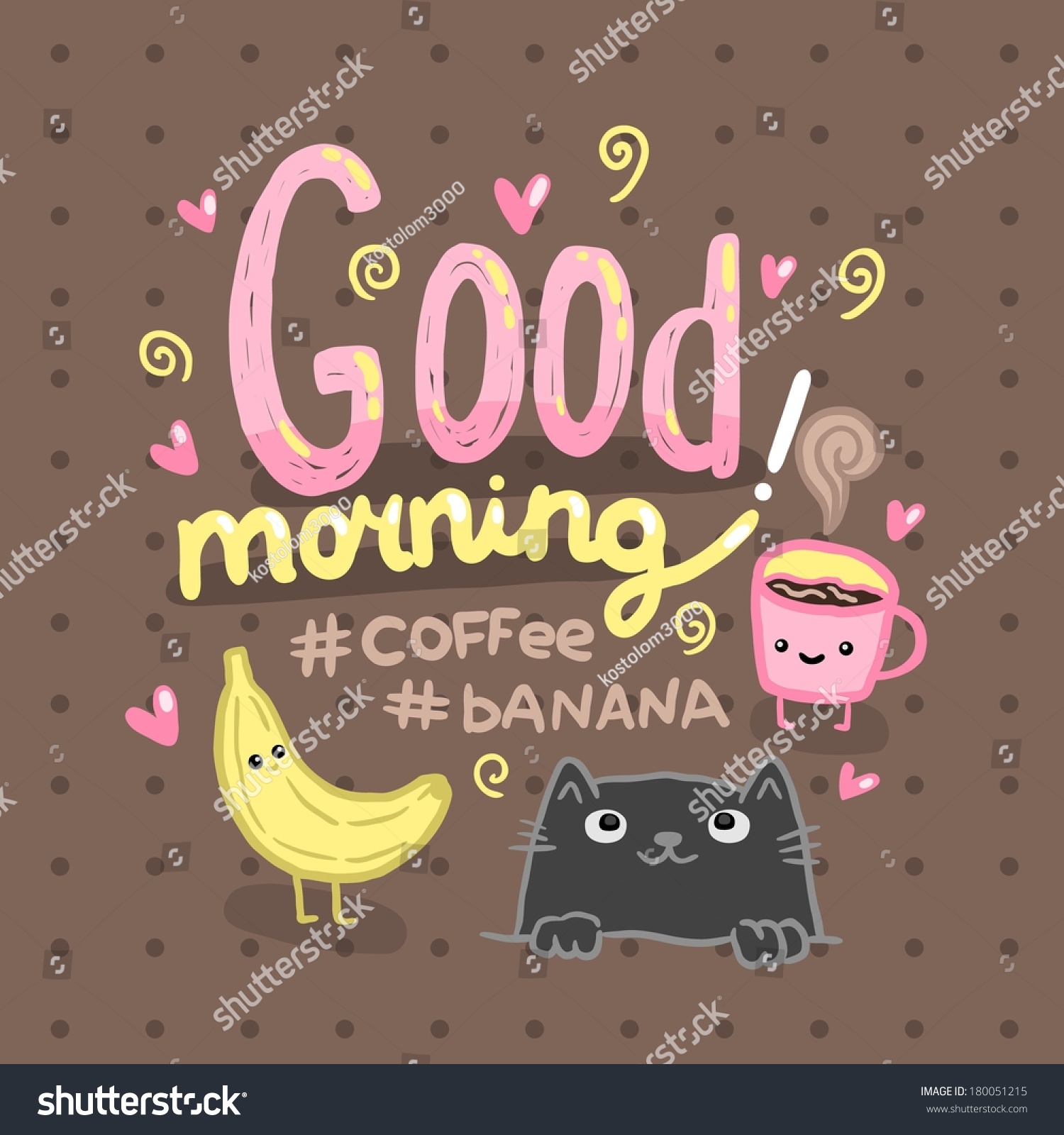 コーヒー 猫 バナナとおはようイラスト かわいいベクター画像の背景 のベクター画像素材 ロイヤリティフリー