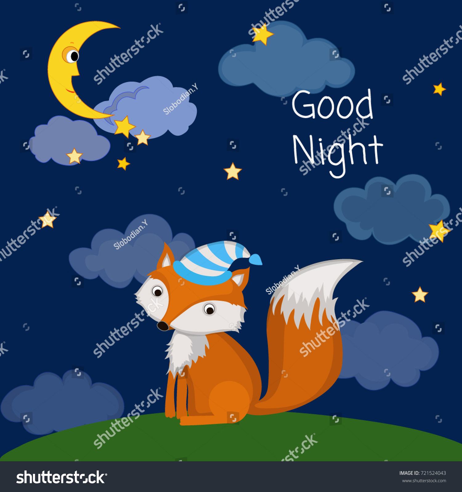 Good Night Card Cute Fox Vector Stock Vector (Royalty Free) 721524043 ...