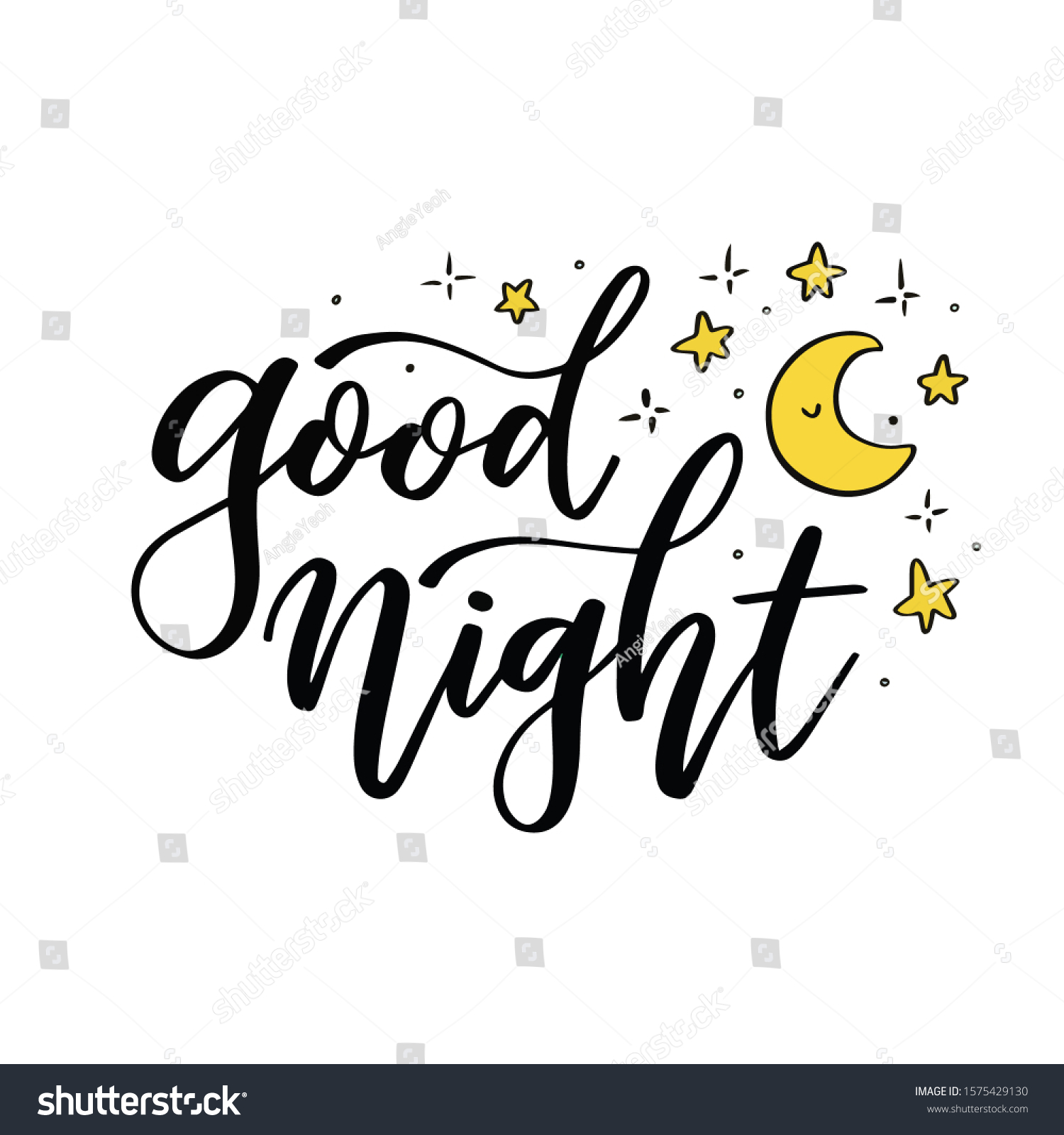 Good Night Hand Drawn Lettering Phrase Stock Vector (Royalty Free ...