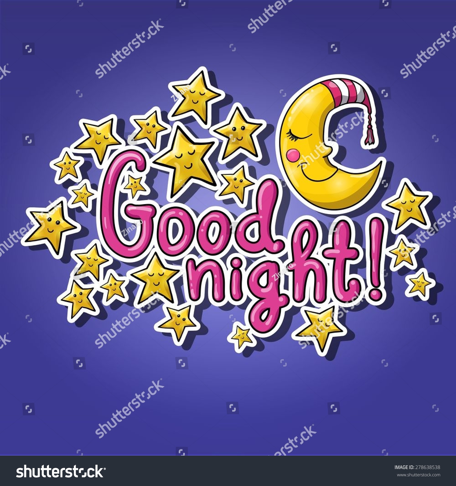 Good Night Sleeping Moon Striped Cap Stock Vector 278638538 - Shutterstock