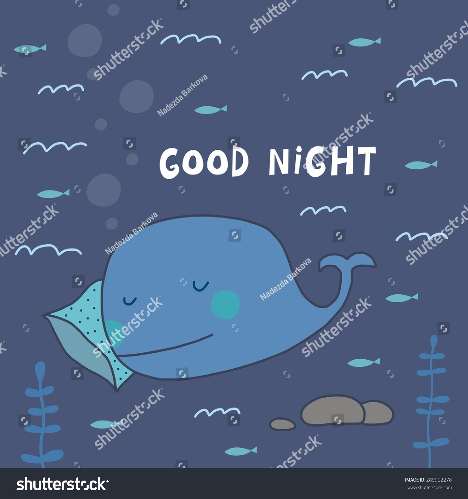 Good Night Whale Vector Card Stock Vector (Royalty Free) 289902278