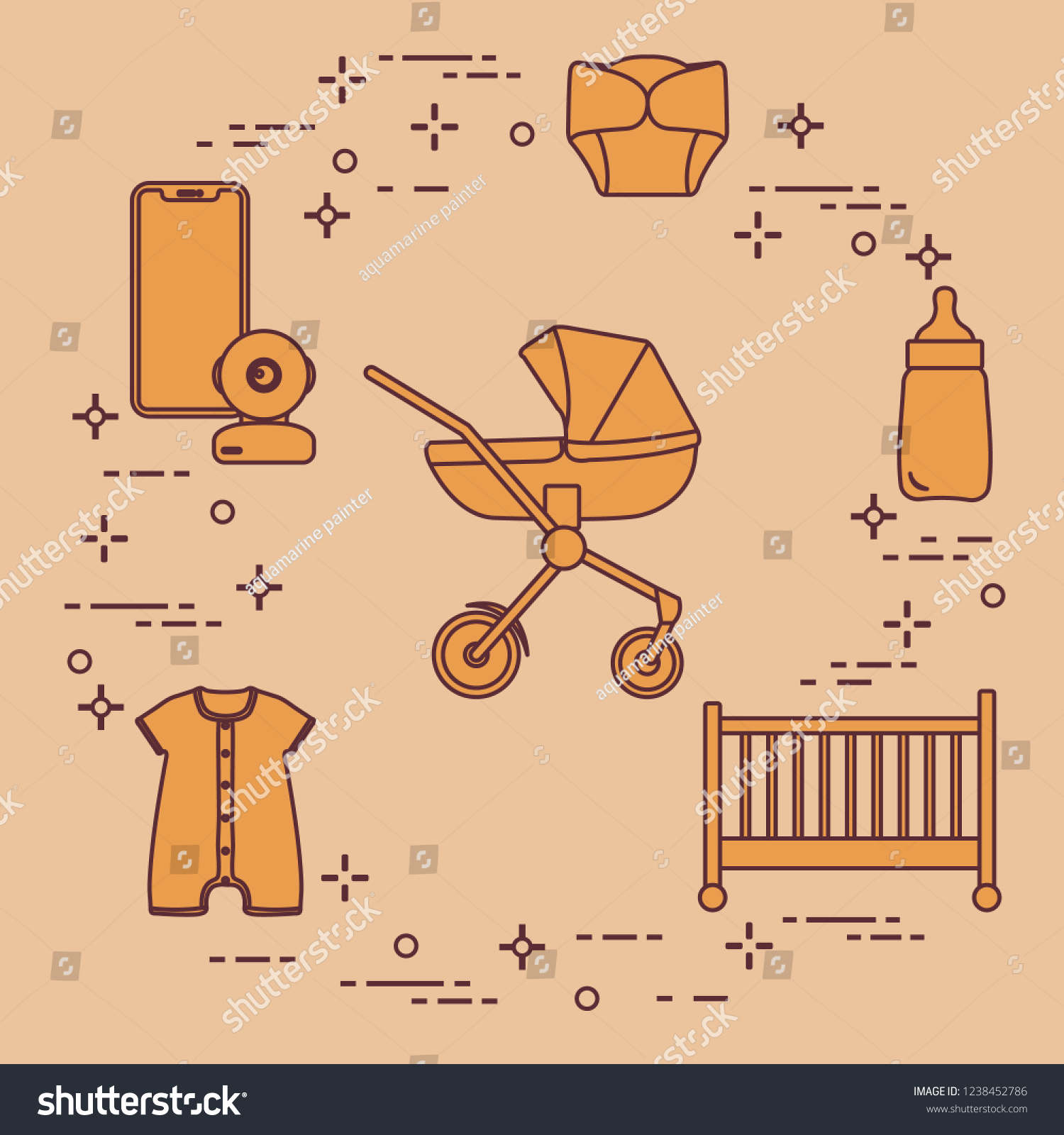 Goods Babies Stroller Crib Baby Monitor Stock Vector Royalty Free