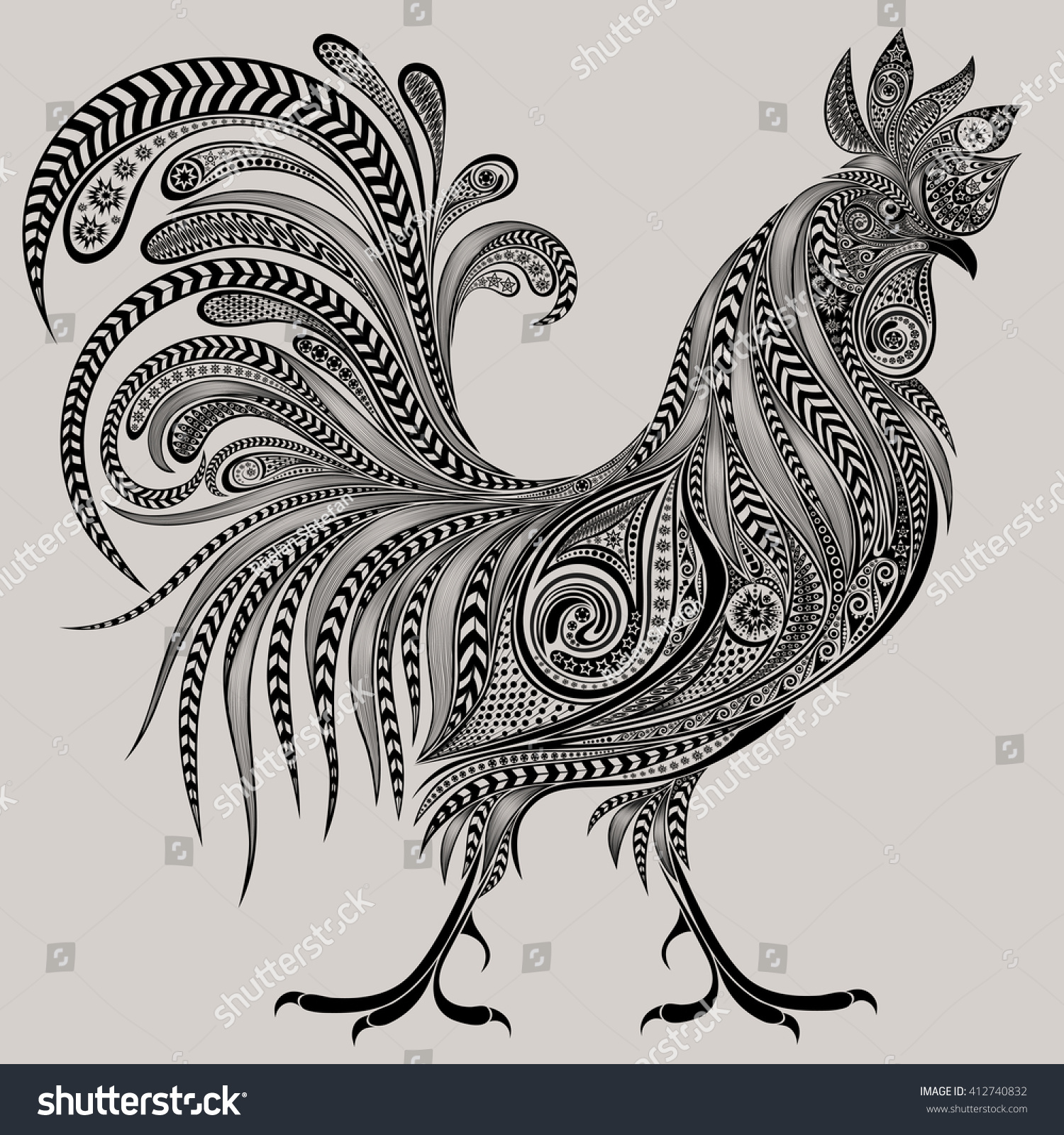 Gorgeous Cock Patterns New Year 2017 Stock Vector Royalty Free