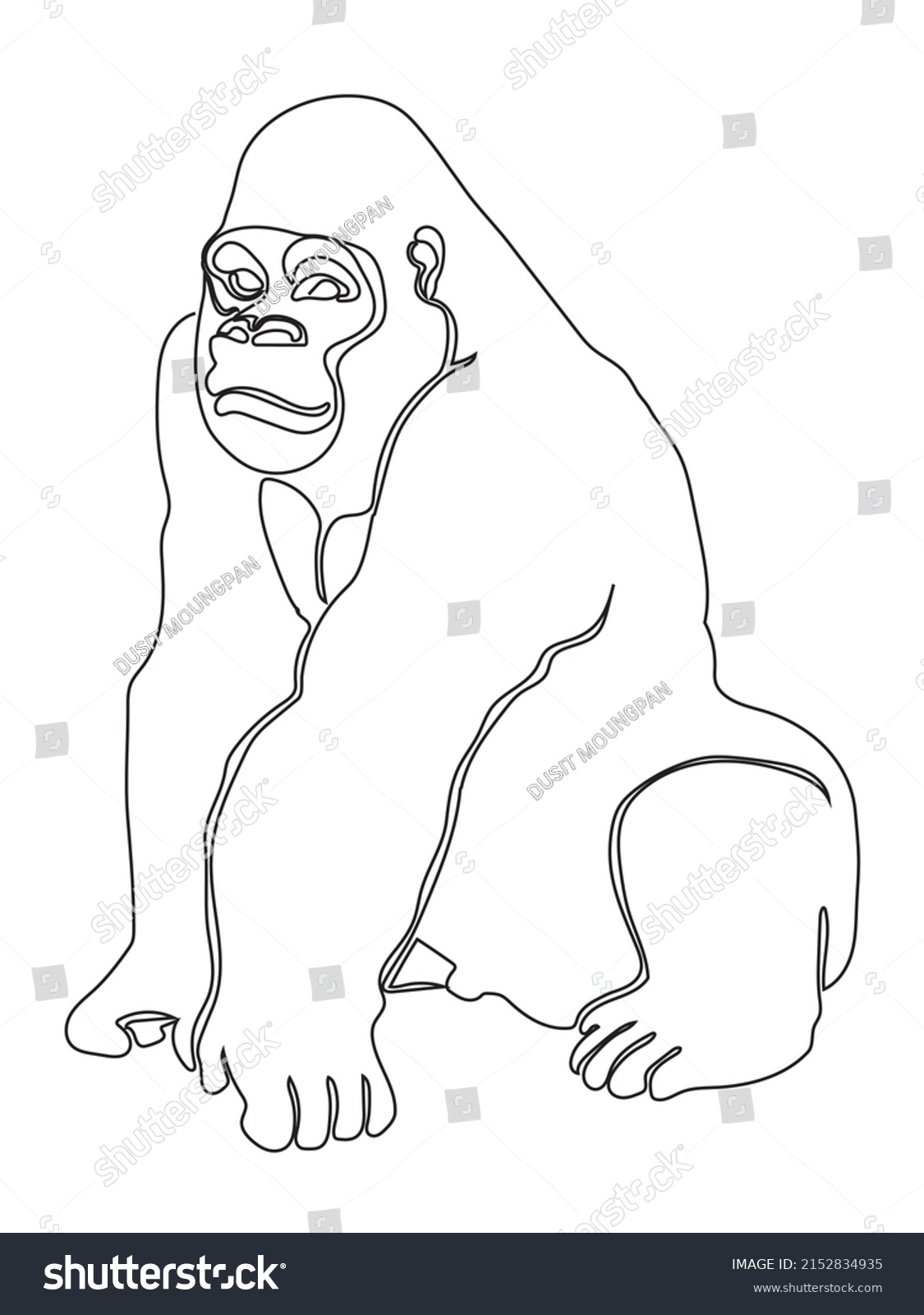 Gorilla Continuous Line Art On White Stock Vector (Royalty Free ...