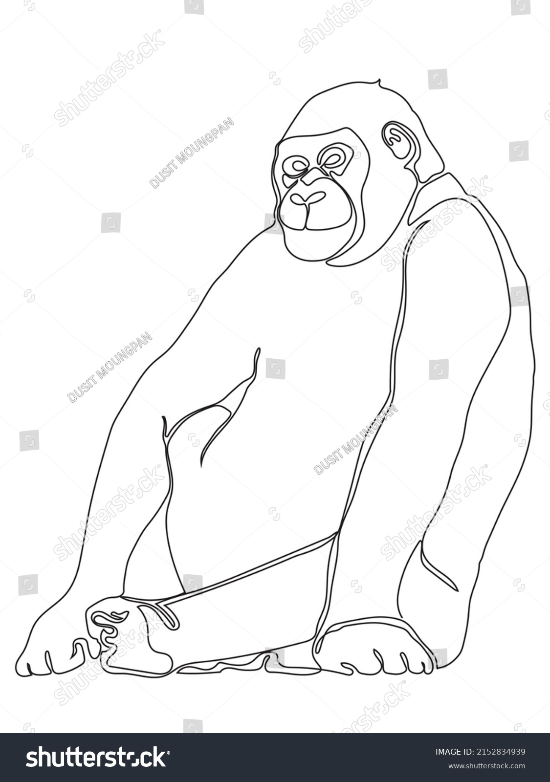 Gorilla Continuous Line Art On White Stock Vector (Royalty Free ...