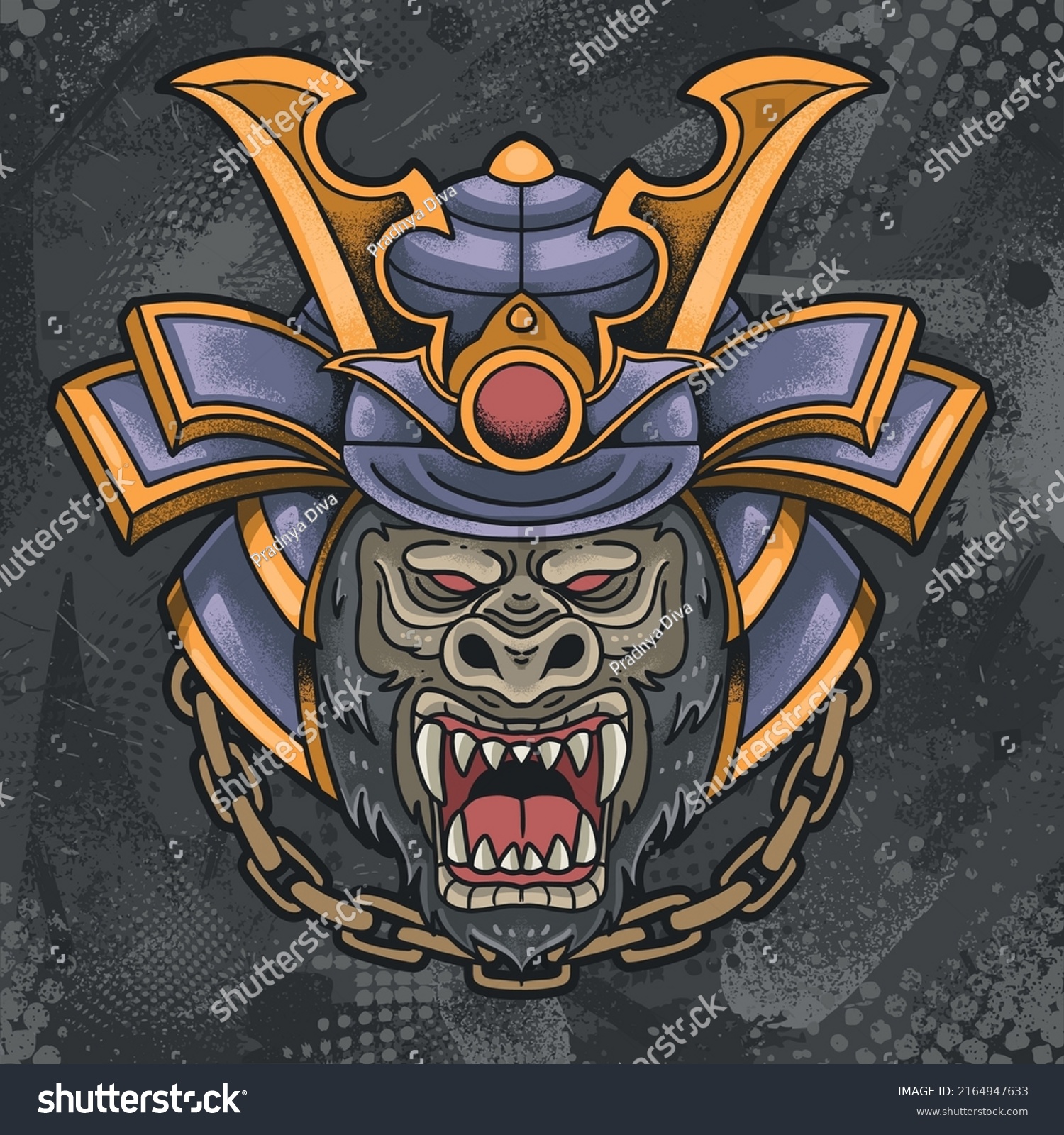 Gorilla Screaming Samurai Warrior Helmet Stock Vector (Royalty Free ...