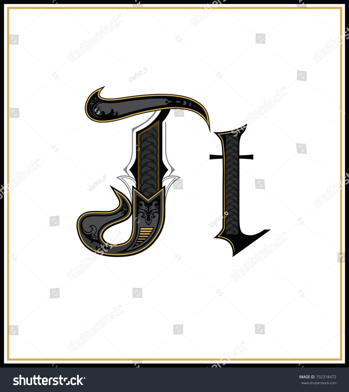 Gothic Font Letter T Vintage Design Stock Vector Royalty Free