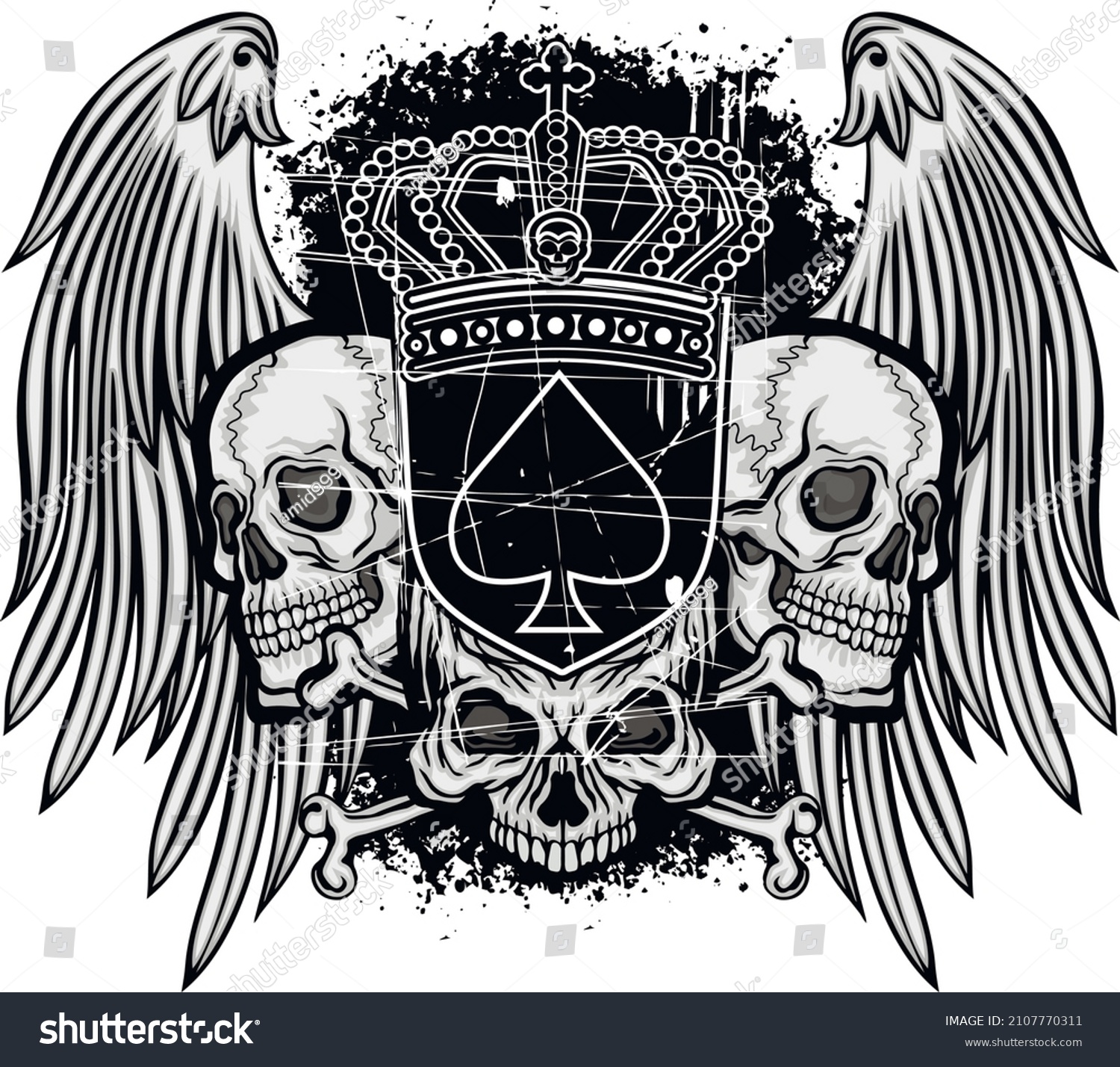 Gothic Sign Skull Ace Spades Grunge Stock Vector (Royalty Free) 2107770311