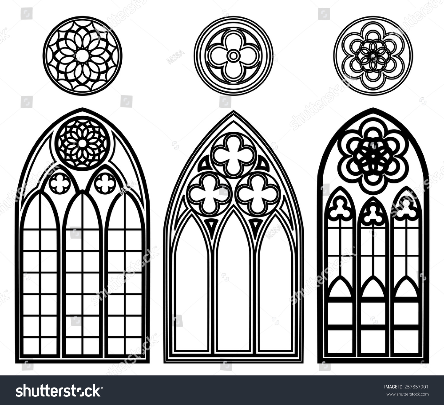 gothic windows cathedrals castles roses elements stock vector gothic windows cathedrals castles roses elements stock vector