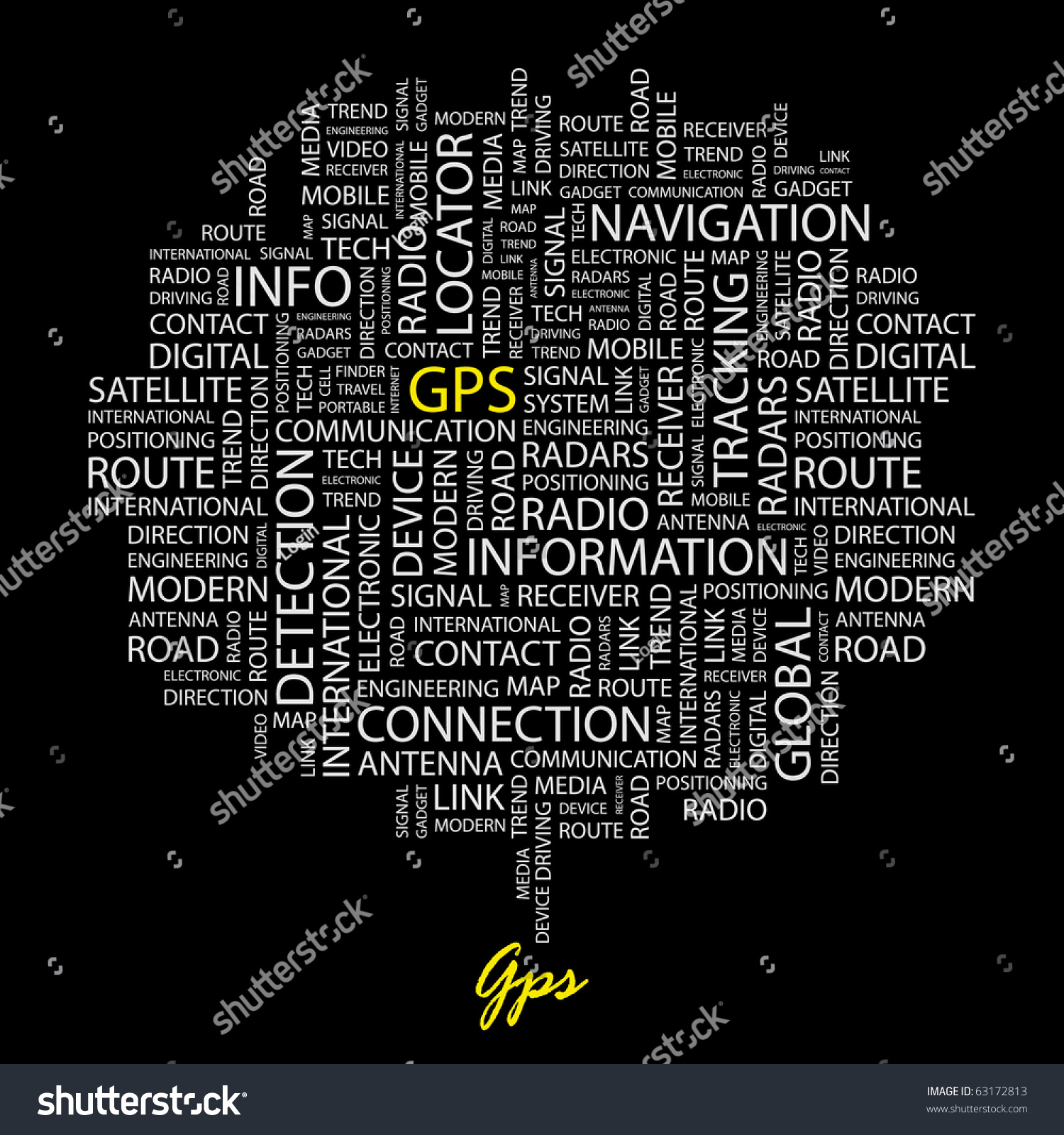 Gps Word Collage On Black Background Stock Vector 63172813 - Shutterstock