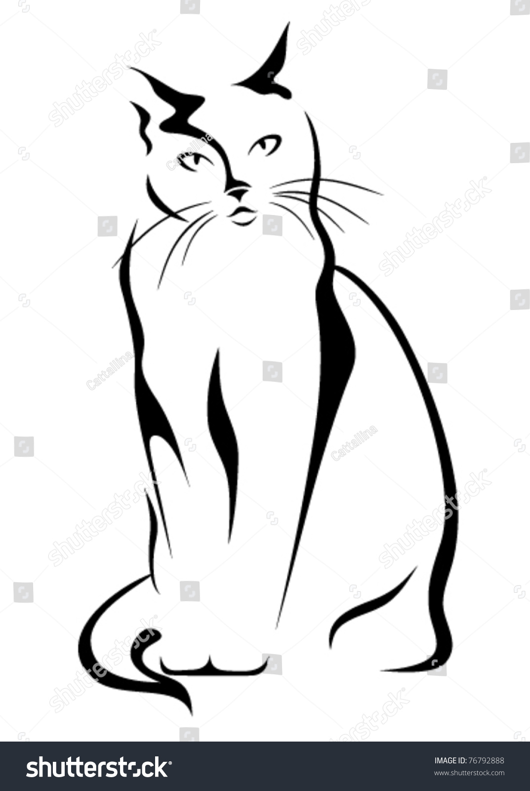 Graceful Sitting Cat Vector Illustration - 76792888 : Shutterstock