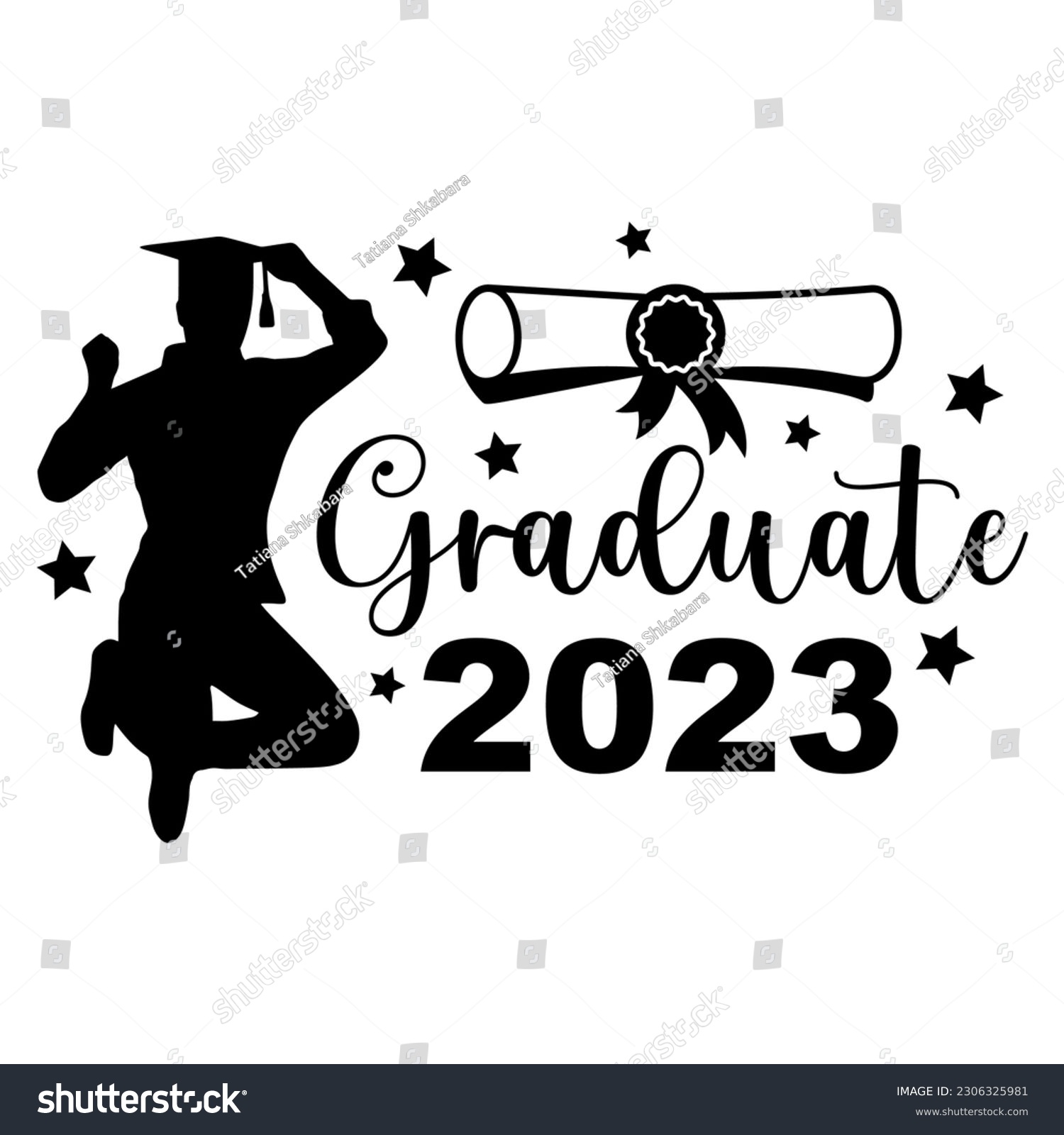 SVG of Graduate 2023. Black text isolated white background. Vector illustration of a graduating class of 2023. Graphics elements for t-shirts, and the idea for the sign. svg