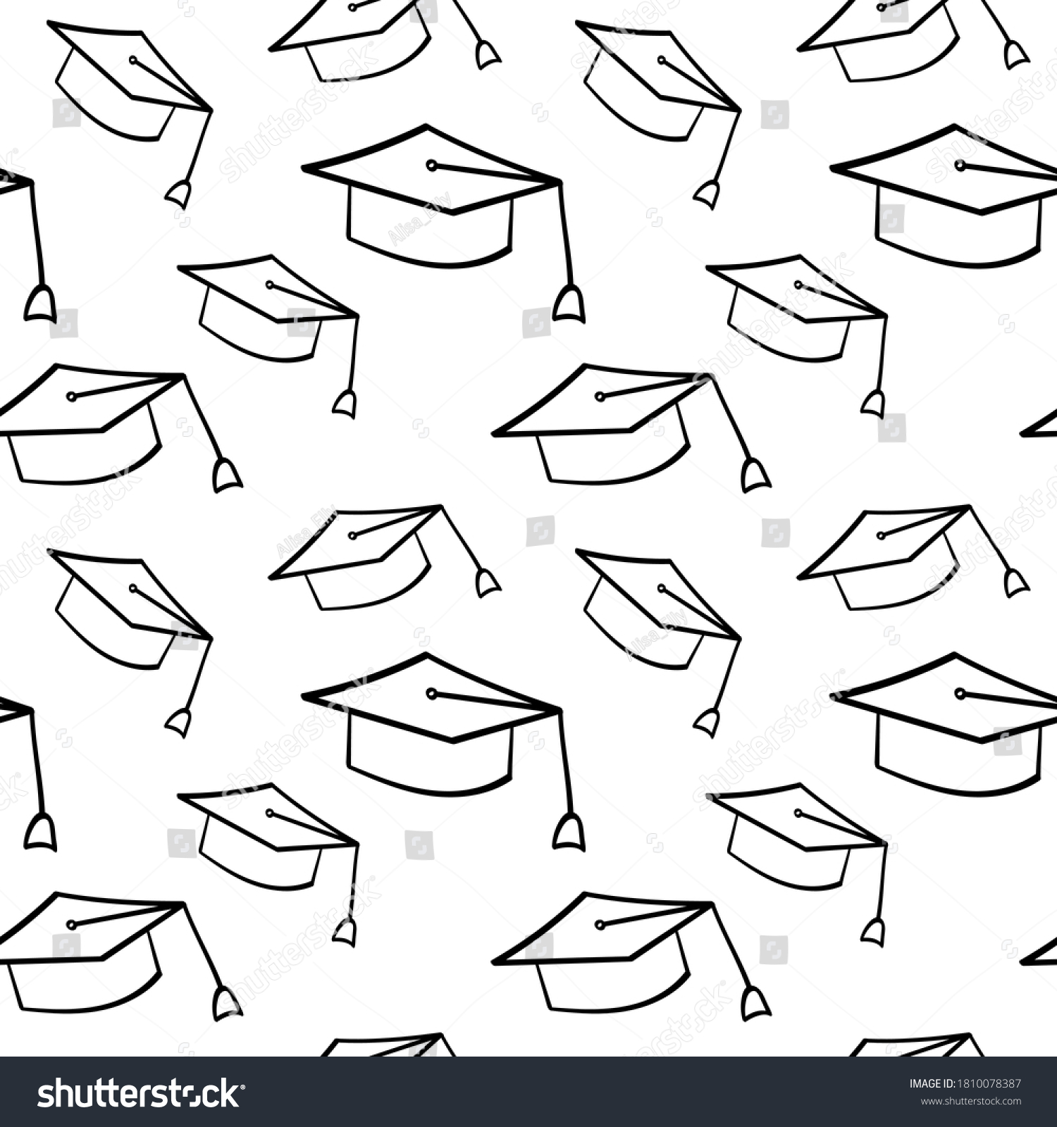 Graduate Cap Seamless Pattern Outline Hand Stock Vector (Royalty Free ...