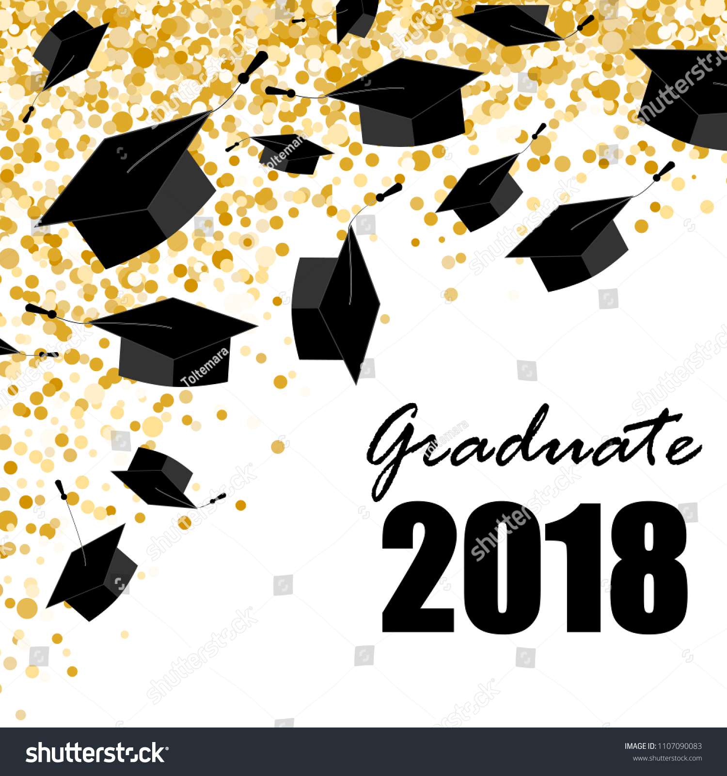 Graduate Caps On Gold Confetti Background Stock Vector (Royalty Free ...