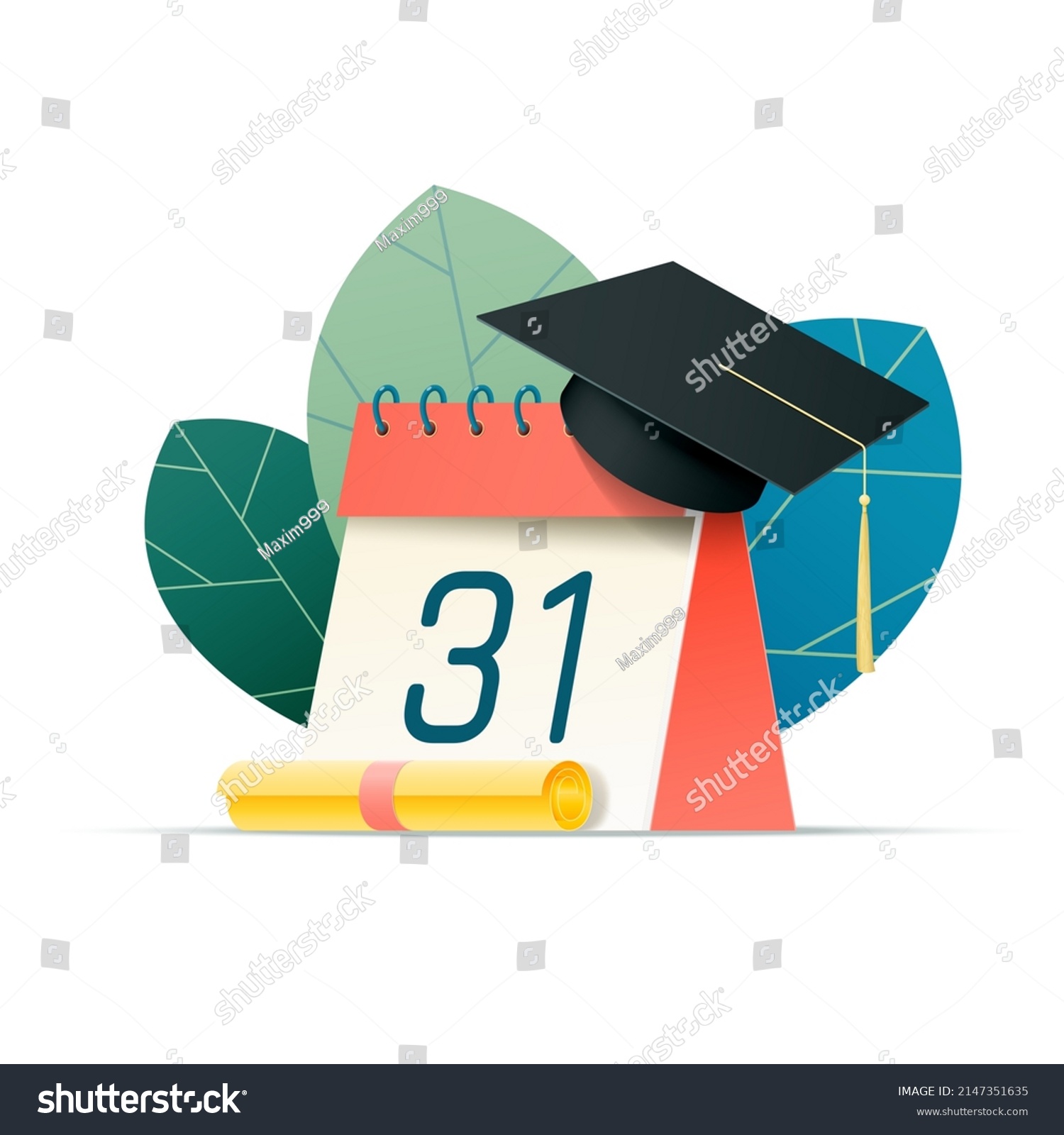 Graduation Cap Calendar Diploma On Background Stock Vector (Royalty