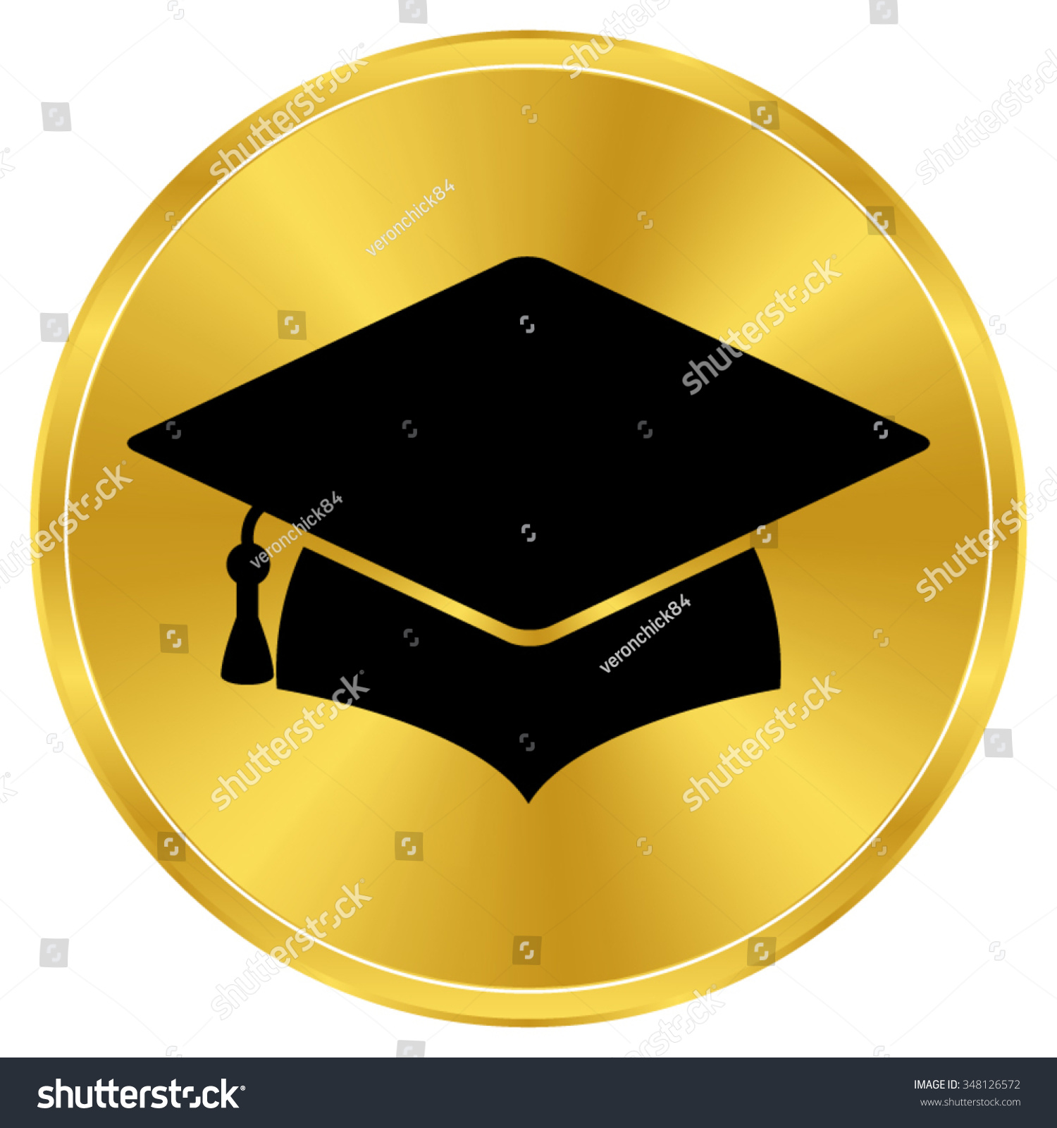 Graduation Cap Black Vector Icon Gold 