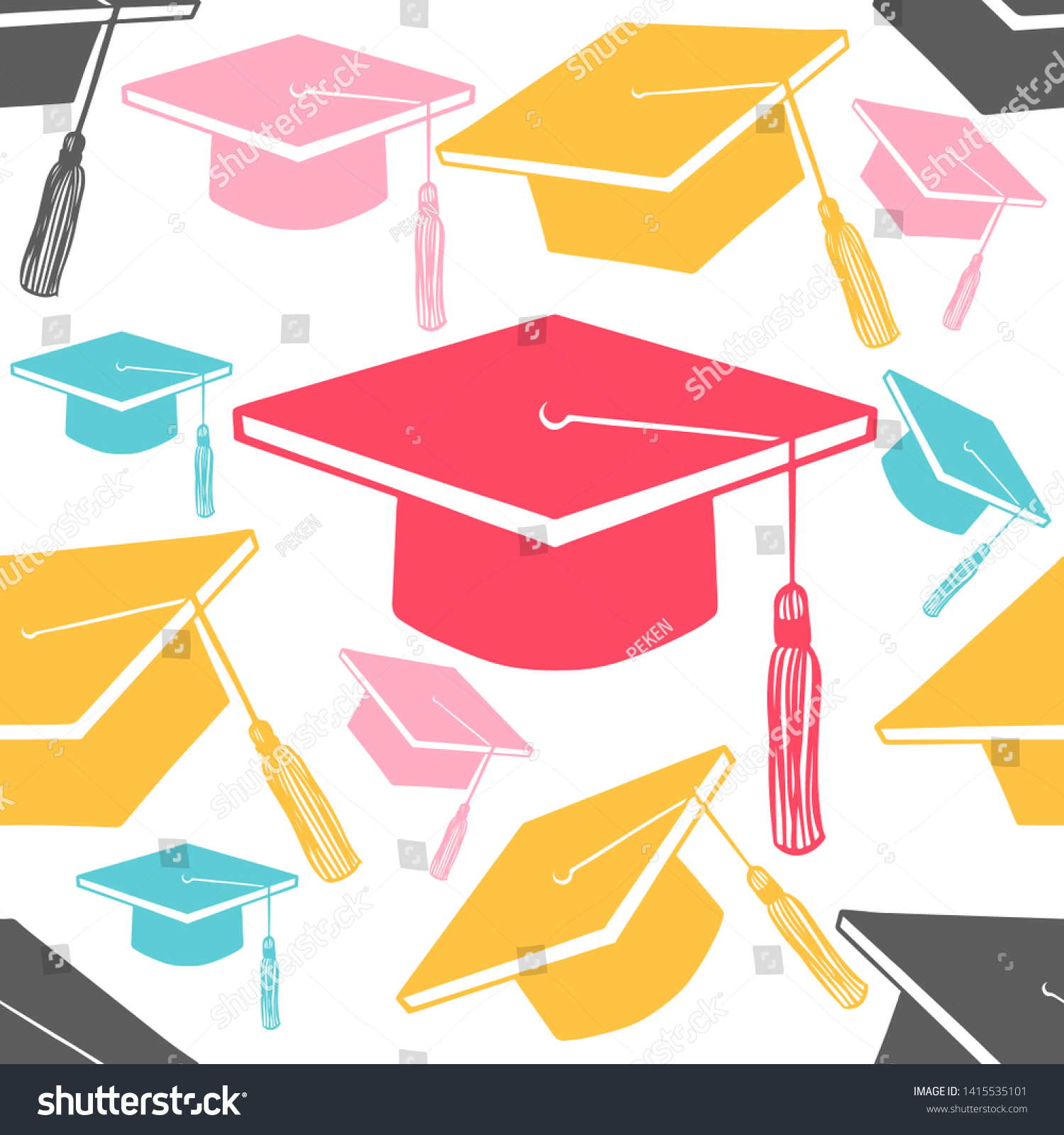 Graduation Hat Pattern Red Yellow Pink 
