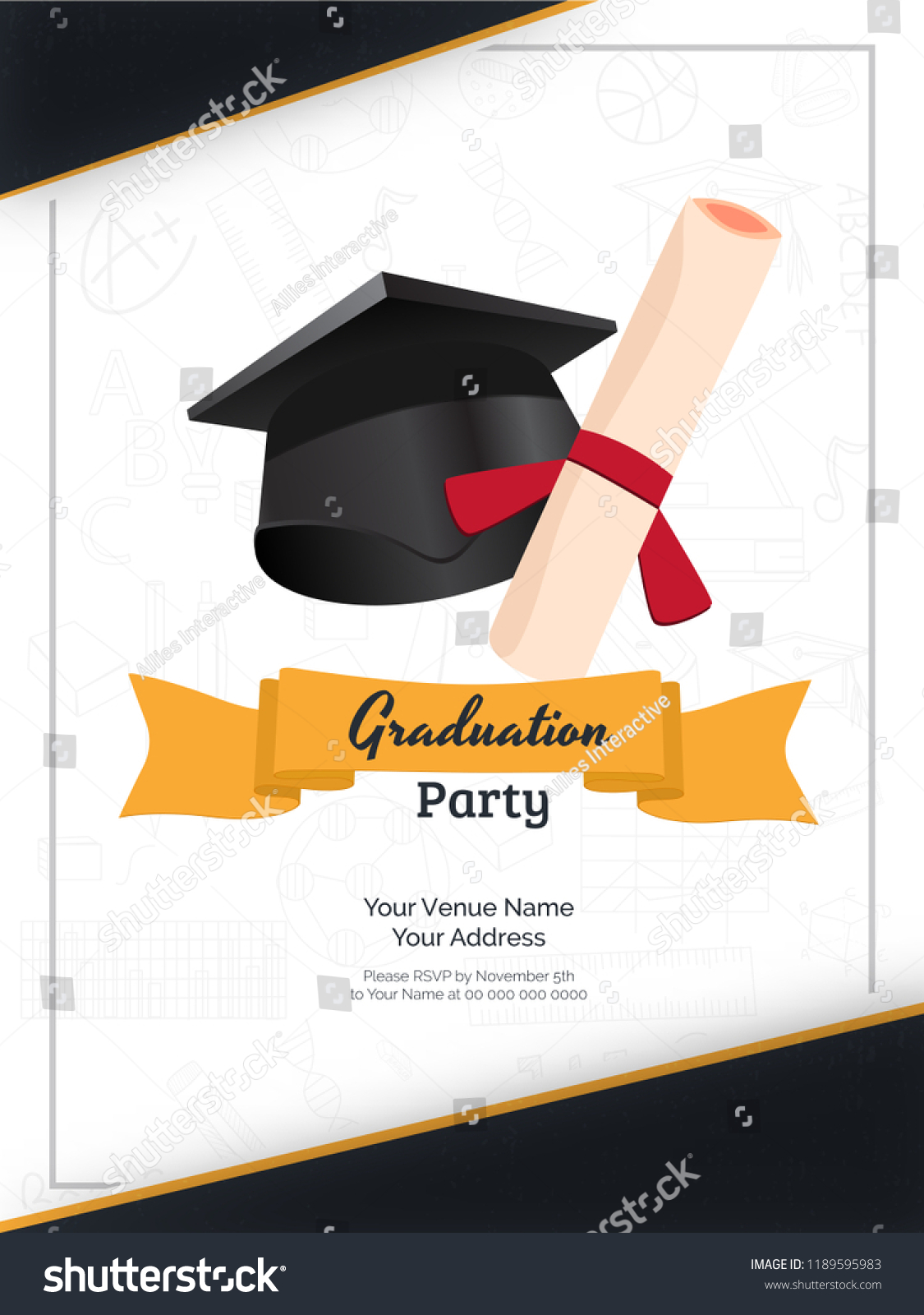 Graduation Party Invitation Card Template Design Stock Vector Royalty Free 1189595983