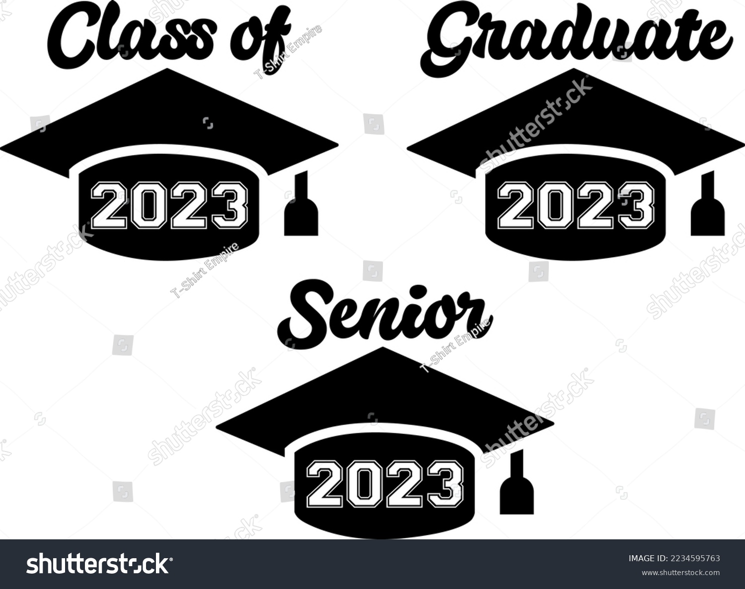 SVG of Graduation SVG Bundle 2023 Graduation Cap SVG Class of 2023 black and white design template, Car Window Sticker, POD, cover, Isolated Black Background
 svg