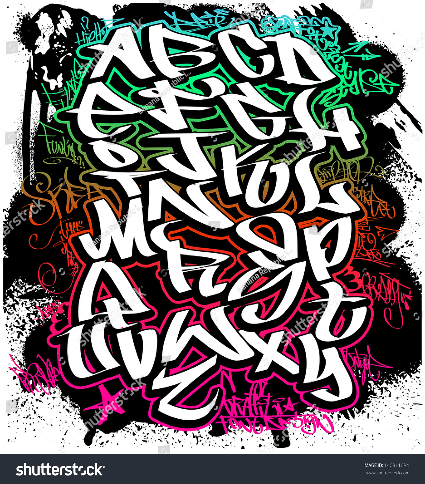 Graffiti Font Alphabet Hip Hop Letters Stock Vector Royalty Free 140911084