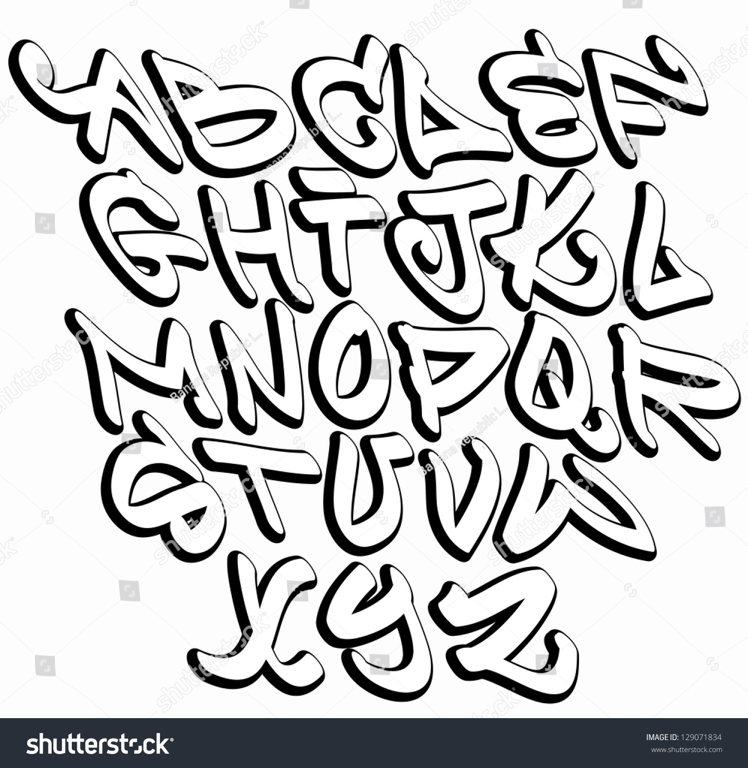 Graffiti Font Alphabet Letters Hip Hop Stock Vector 129071834 ...