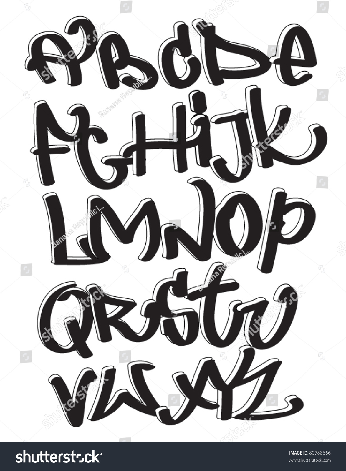 Graffiti Font Alphabet Urban Art Abc Stock Vector 80788666 