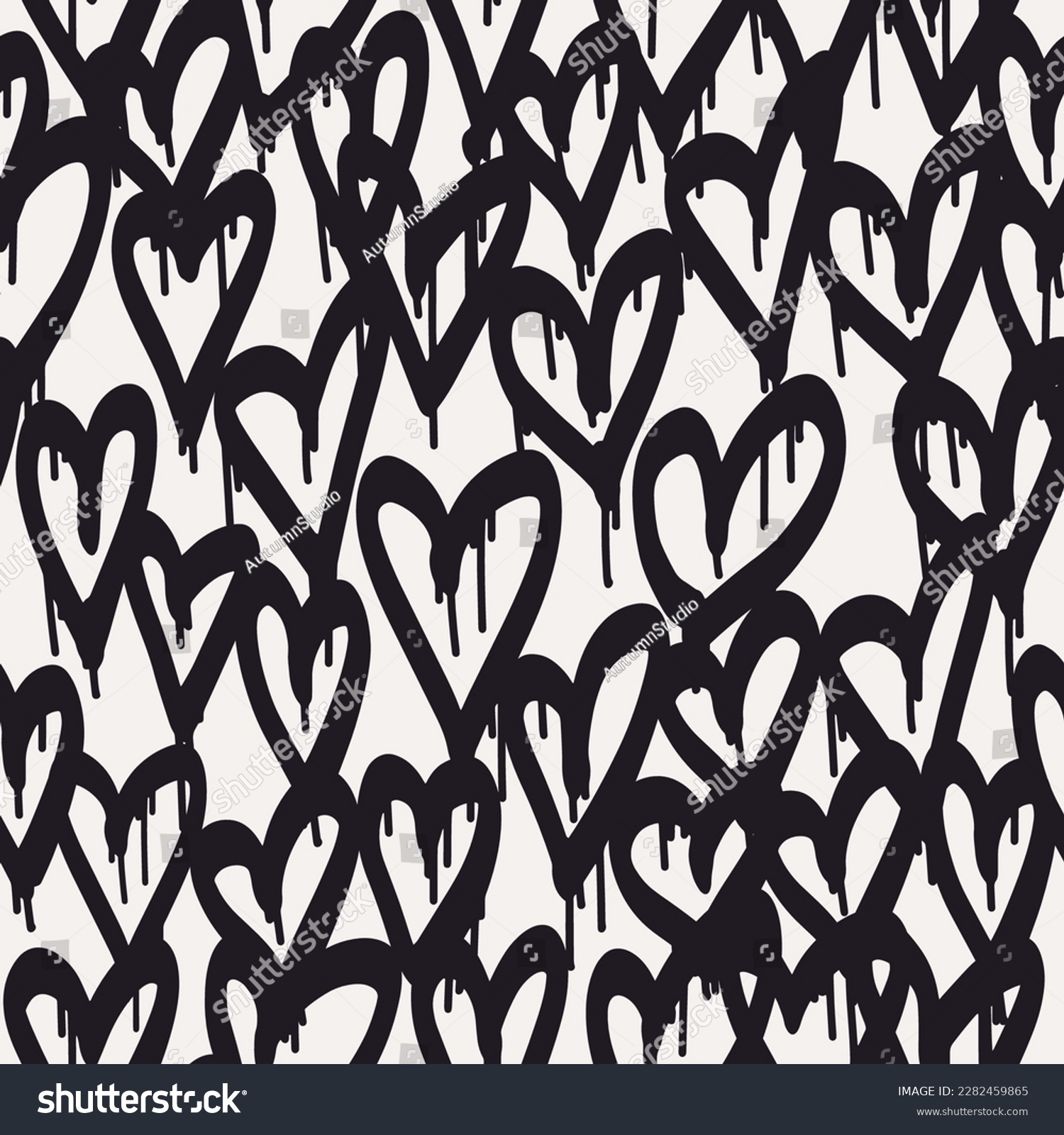 SVG of Graffiti hearts. Urban seamless pattern in street art style. Abstract print. Graphic underground unisex design for t-shirts and sweatshirt. Black and white street print. svg