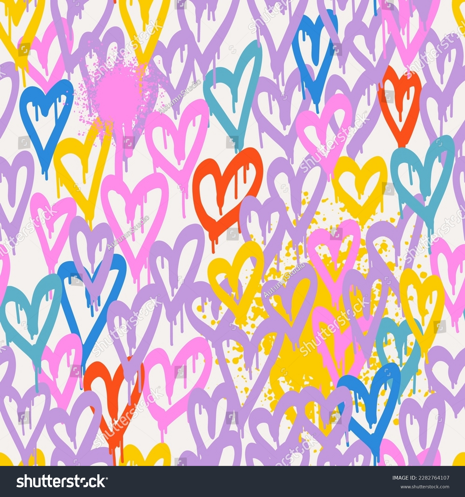 SVG of Graffiti hearts. Urban seamless pattern in street art style. Abstract print. Graphic underground unisex design for t-shirts and sweatshirt in bright neon colors. svg