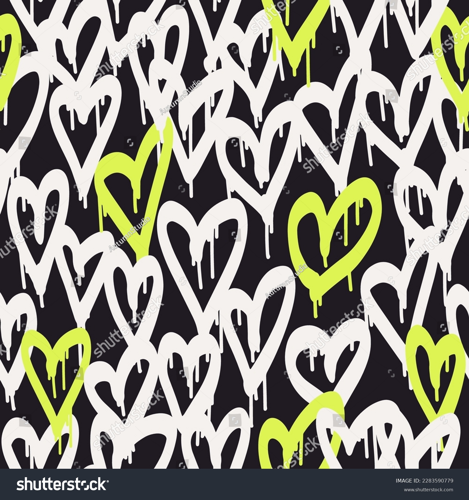 SVG of Graffiti hearts. Urban seamless pattern in street art style. Abstract print. Graphic underground unisex design for t-shirts and sweatshirt. Black and white street print with neon spray effect svg