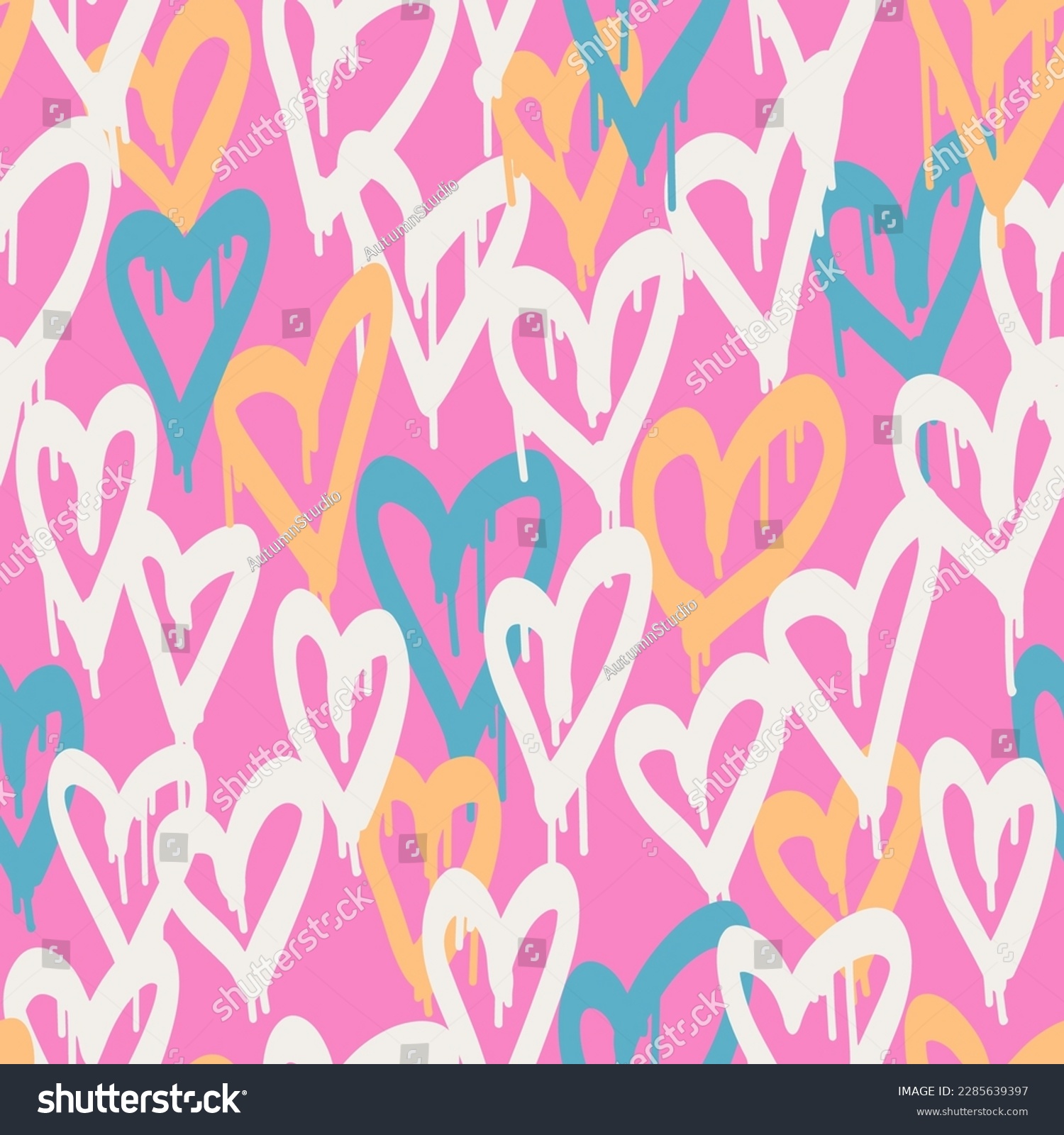 SVG of Graffiti hearts. Urban seamless pattern in street art style. Abstract print. Graphic underground unisex design for t-shirts and sweatshirt in bright neon pink colors. Hipster retrowave with 90s style. svg