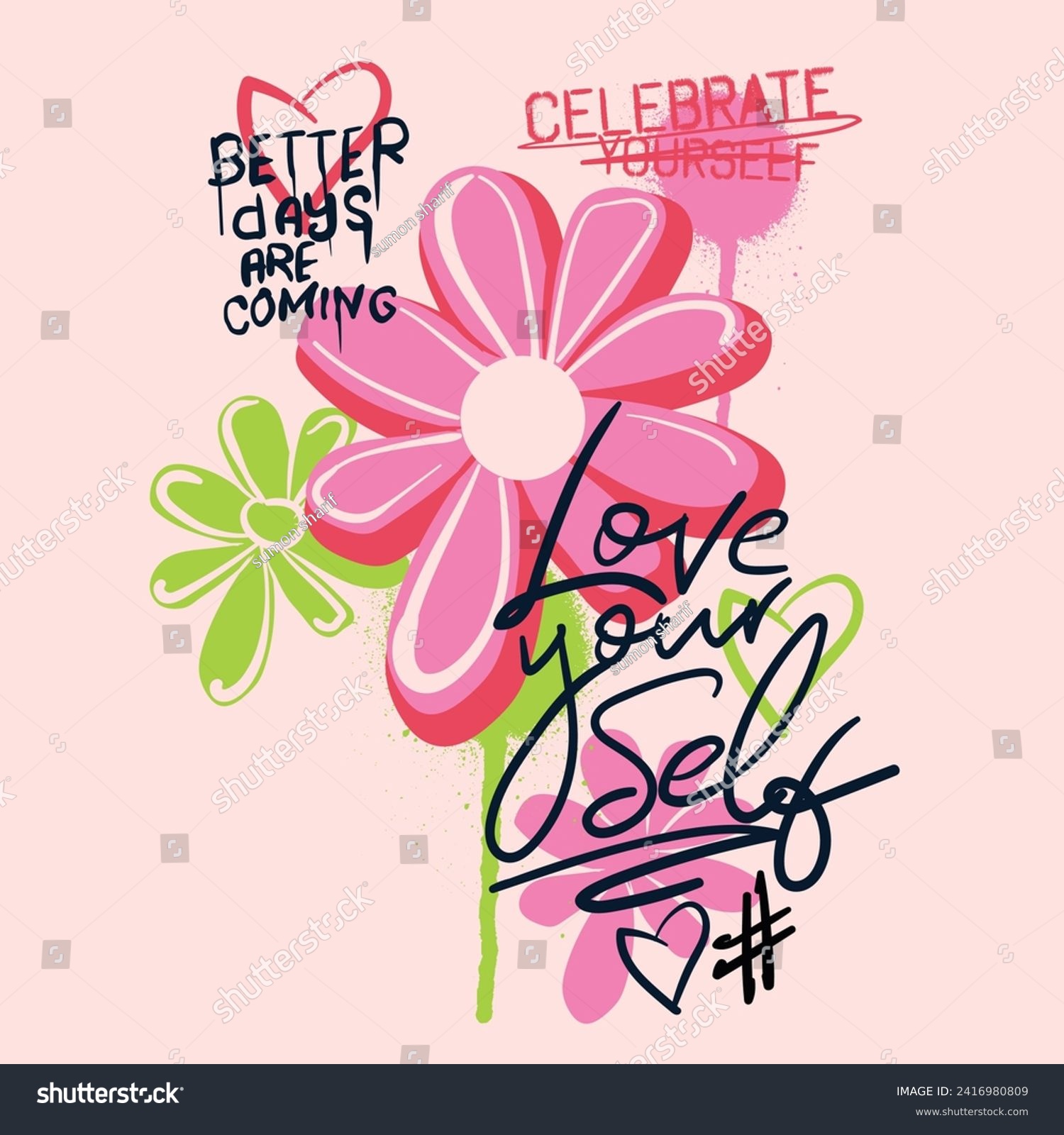 SVG of Graffiti print design, love your self Slogan typography street art, text print and graffiti Flowers love print with spray effect for graphic tee t shirt or sweatshirt - Vector svg