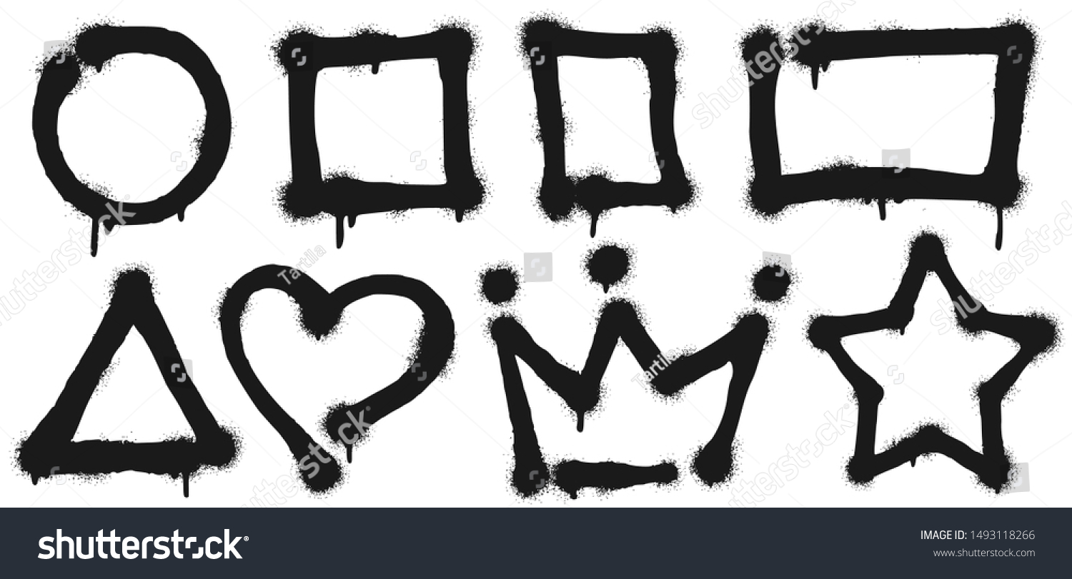 SVG of Graffiti spray frames. Sprayed circle shape, paint square and rectangle frame. Heart, crown and star shapes. Stencil spray painted graffiti border isolated vector illustration signs set svg