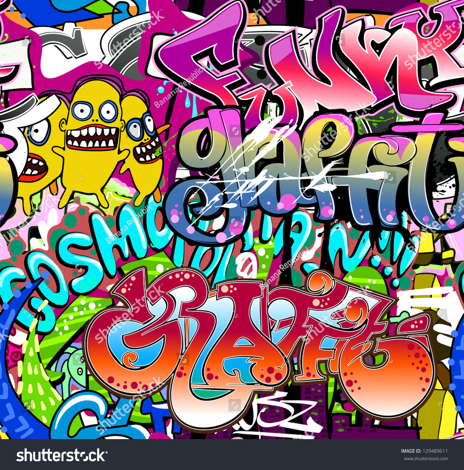 Graffiti Wall. Urban Art Vector Background. Seamless Hip Hop Texture ...