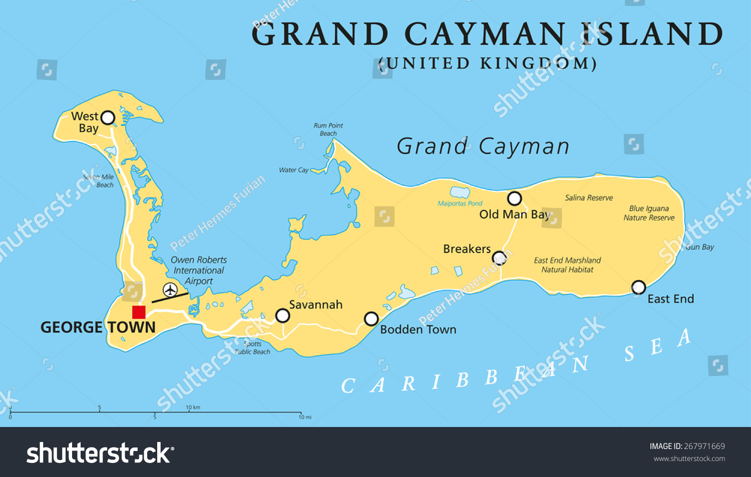 Grand Cayman Island Political Map Capital Stock Vector Royalty