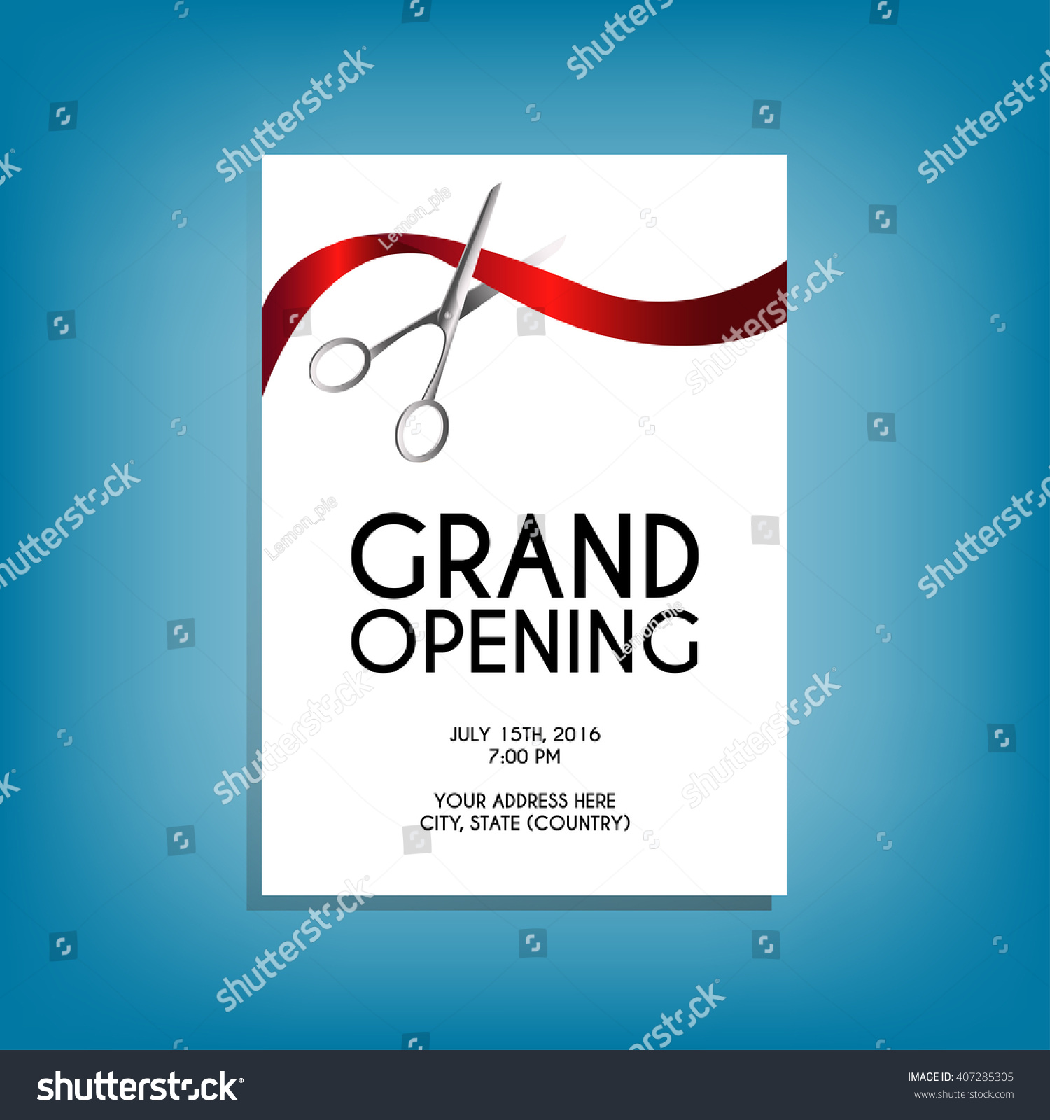 Grand Opening Flyer Mockup Silver Scissors Stock Vector Royalty Free