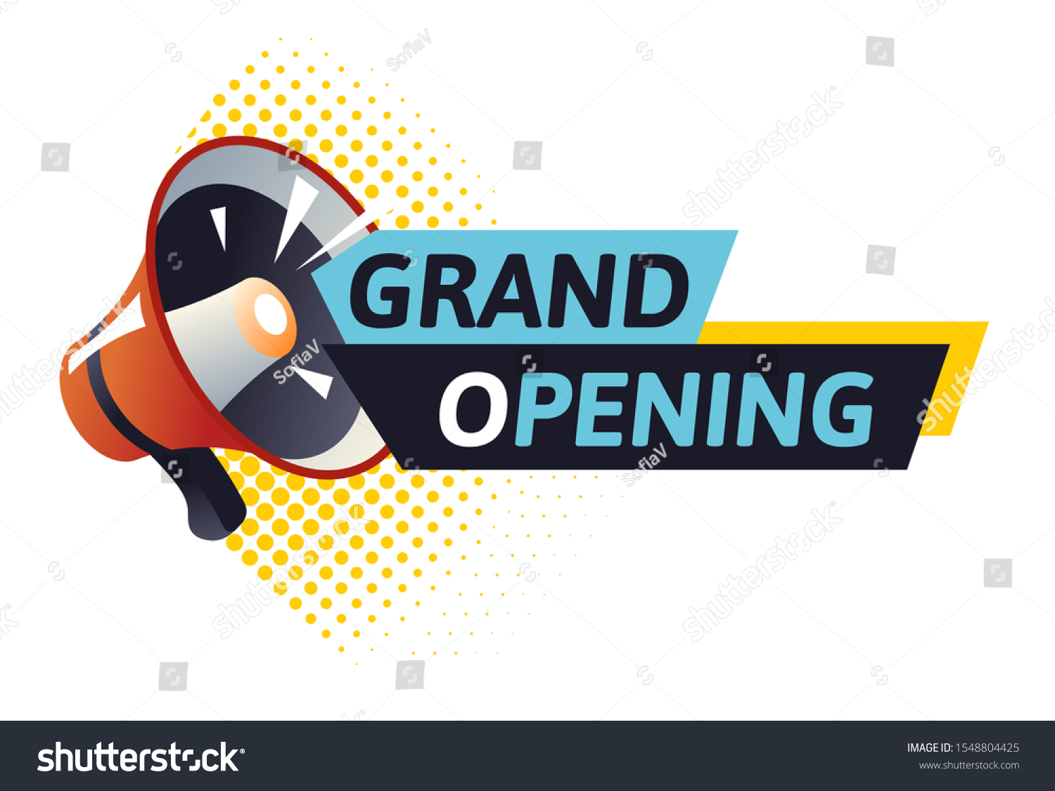 Grand Opening Logo Red Megaphone Loudspeaker Stock Vector Royalty Free