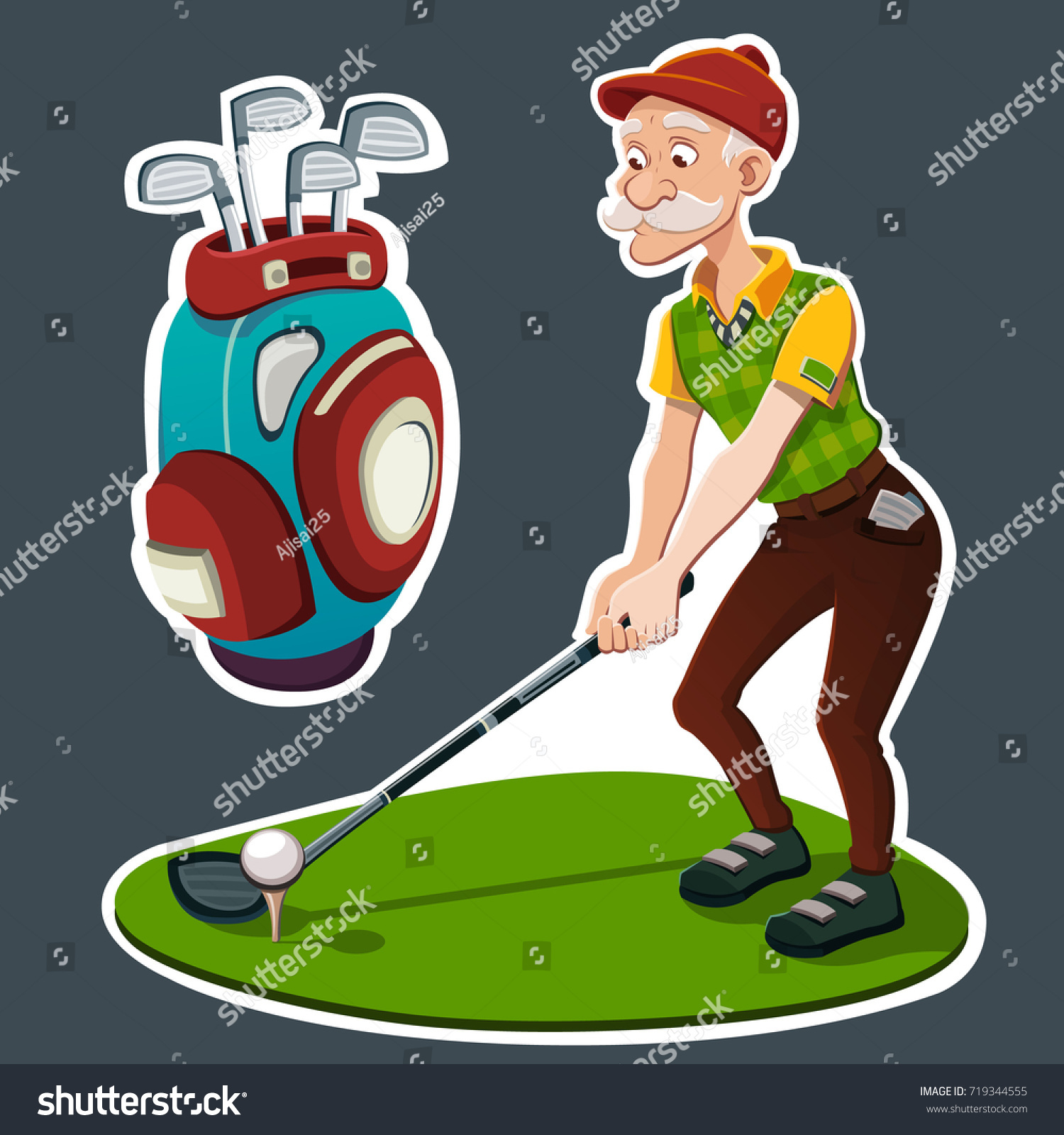 Grandfather Playing Golf Happy Senior Golfer Stock Vector 719344555 ...